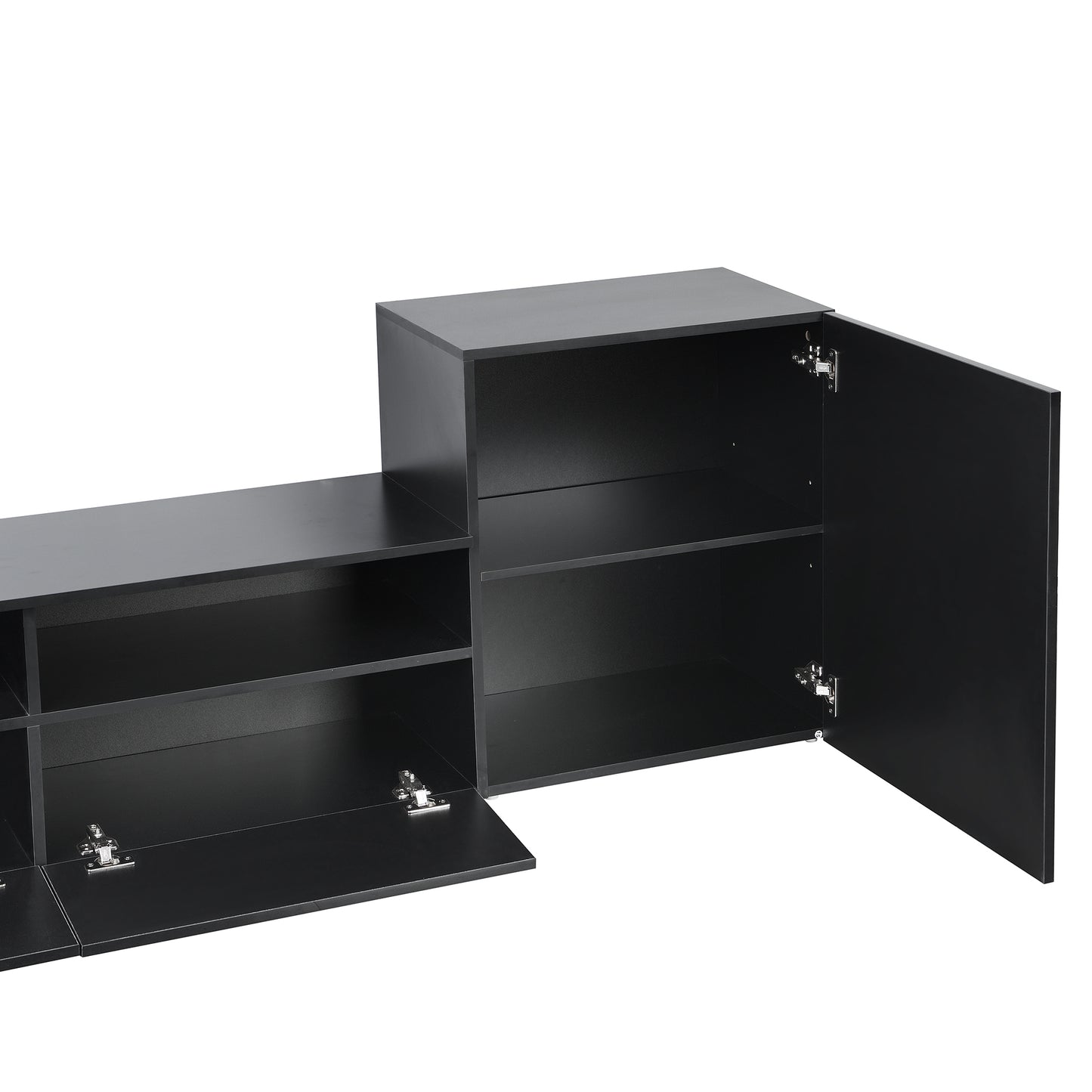 Modern Black High Gloss TV Stand with 9 Storage Cabinets