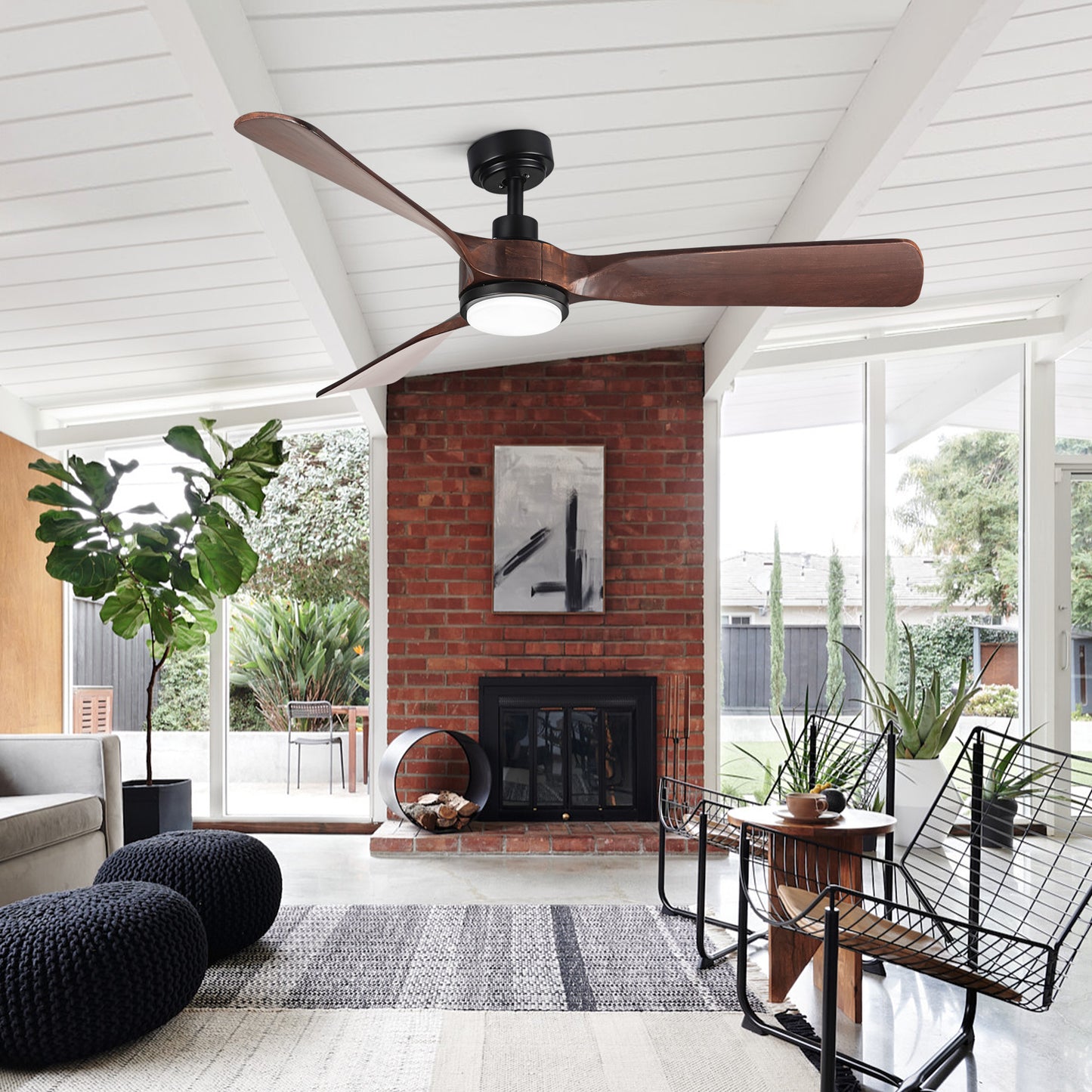 52-inch Dark Brown Wood Ceiling Fan with LED Light Kit and Remote Control