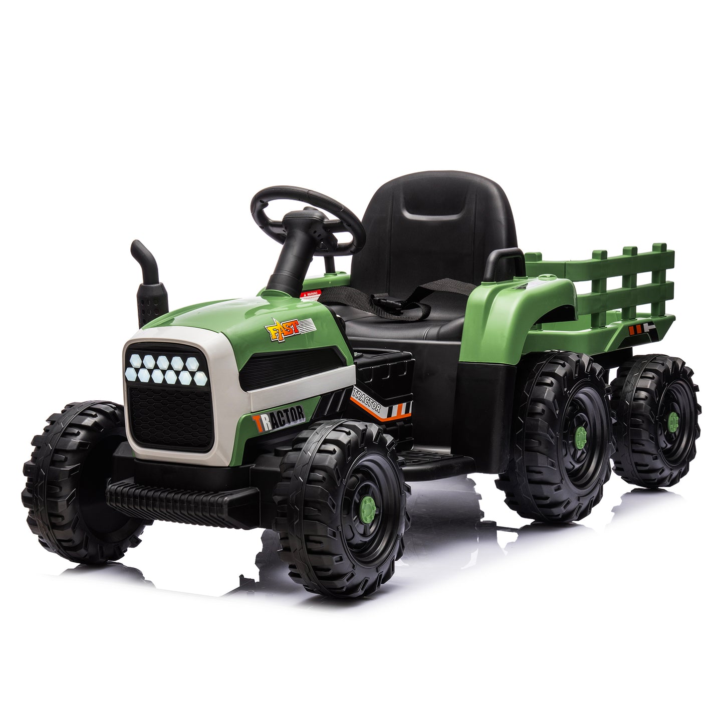 Electric Ride-On Tractor with Trailer, 12V Battery Powered Toy Car for Kids with Remote Control