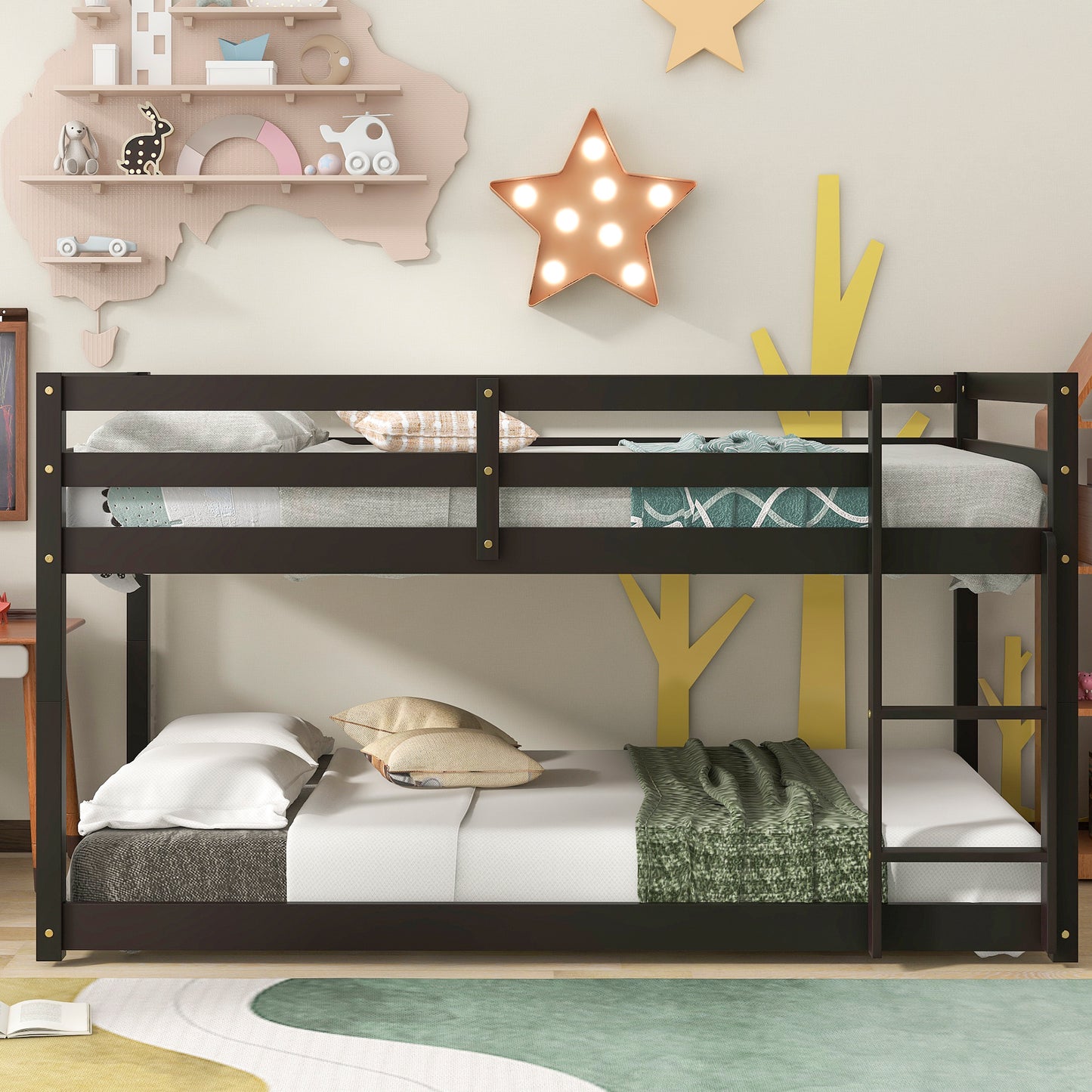 Spacious Espresso Twin Bunk Bed