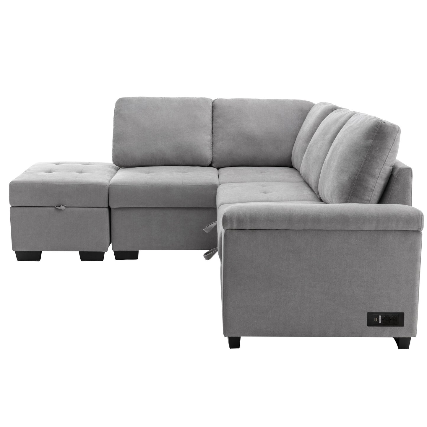 Elegant Gray Sleeper Sectional Sofa with L-Shape Design & Hidden Storage