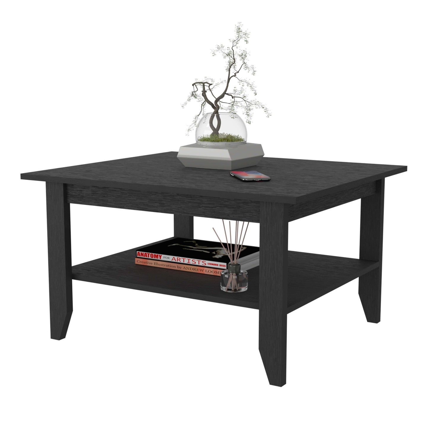 Contemporary Oregon Coffee Table with Dual Open Shelves and Sturdy Legs