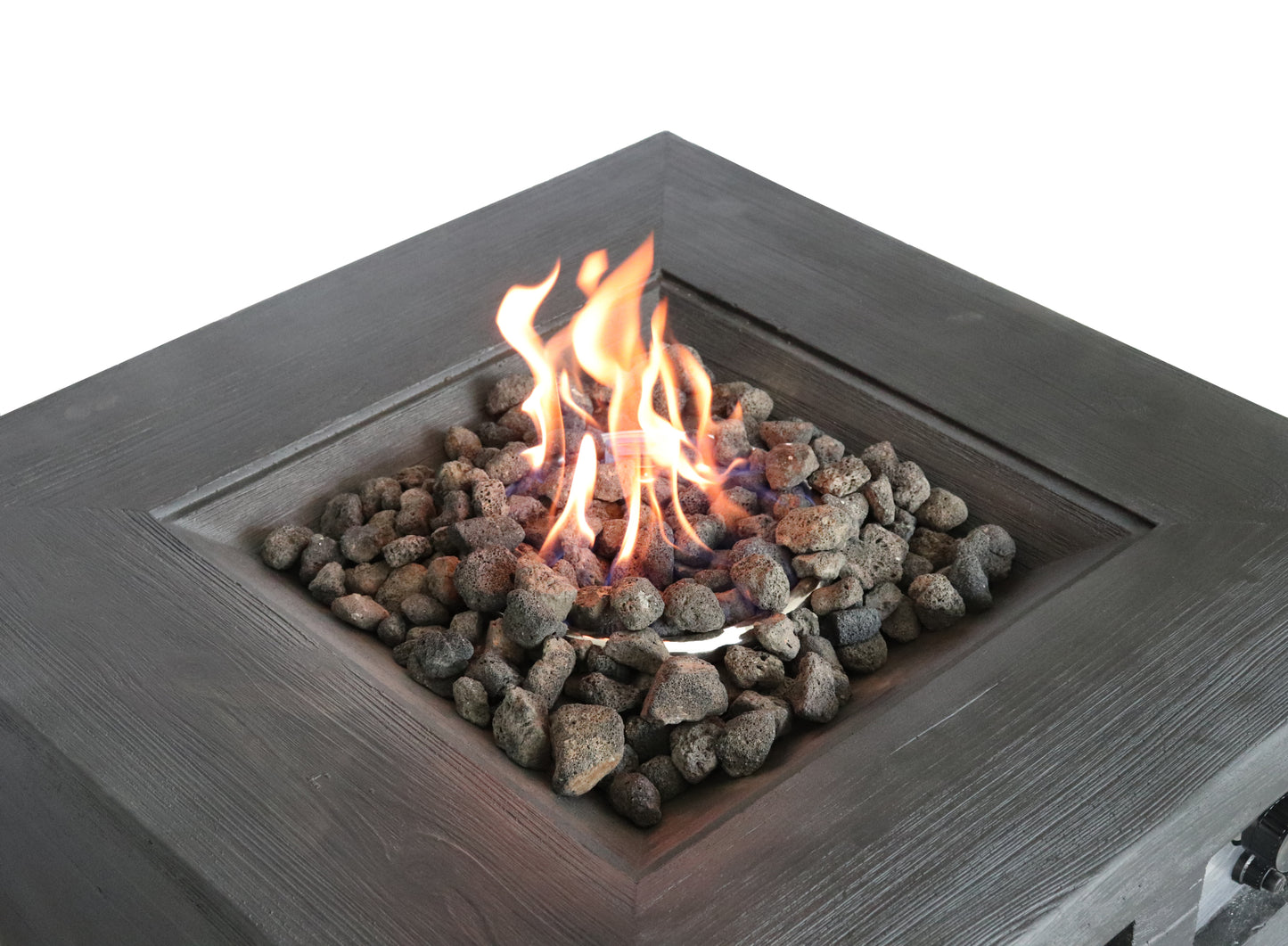 Modern Concrete Box Fire Pit with Push-Button Ignition and Lava Rocks