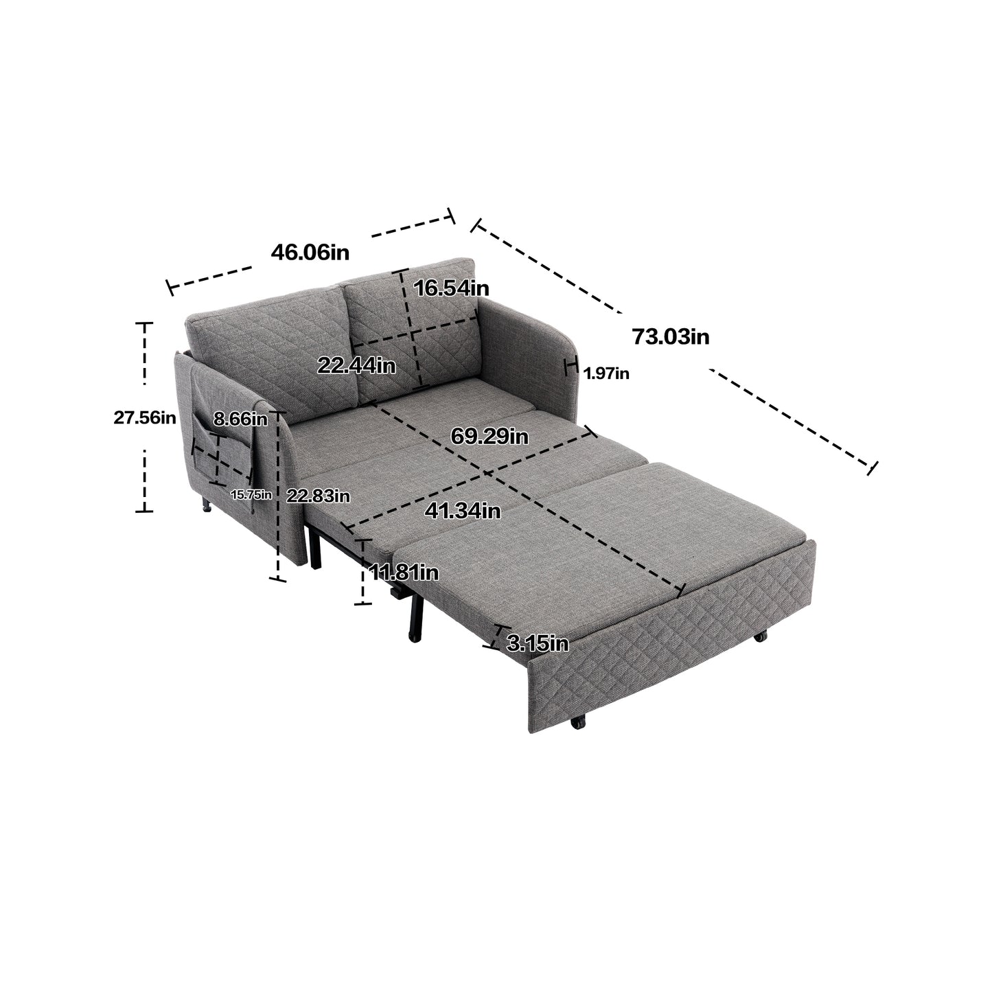 Convertible Sleeper Sofa Bed, Modern Velvet Loveseat Couch with Pull Out Bed, Small Love Seat Futon Sofa Bed with Headboard, 2 Pillows & Side Pockets for Living Room