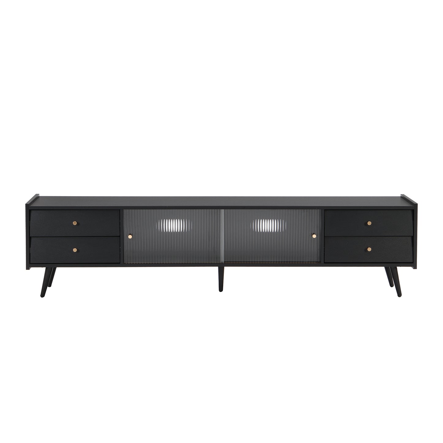 Contemporary Black TV Stand with Elegant Golden Accents