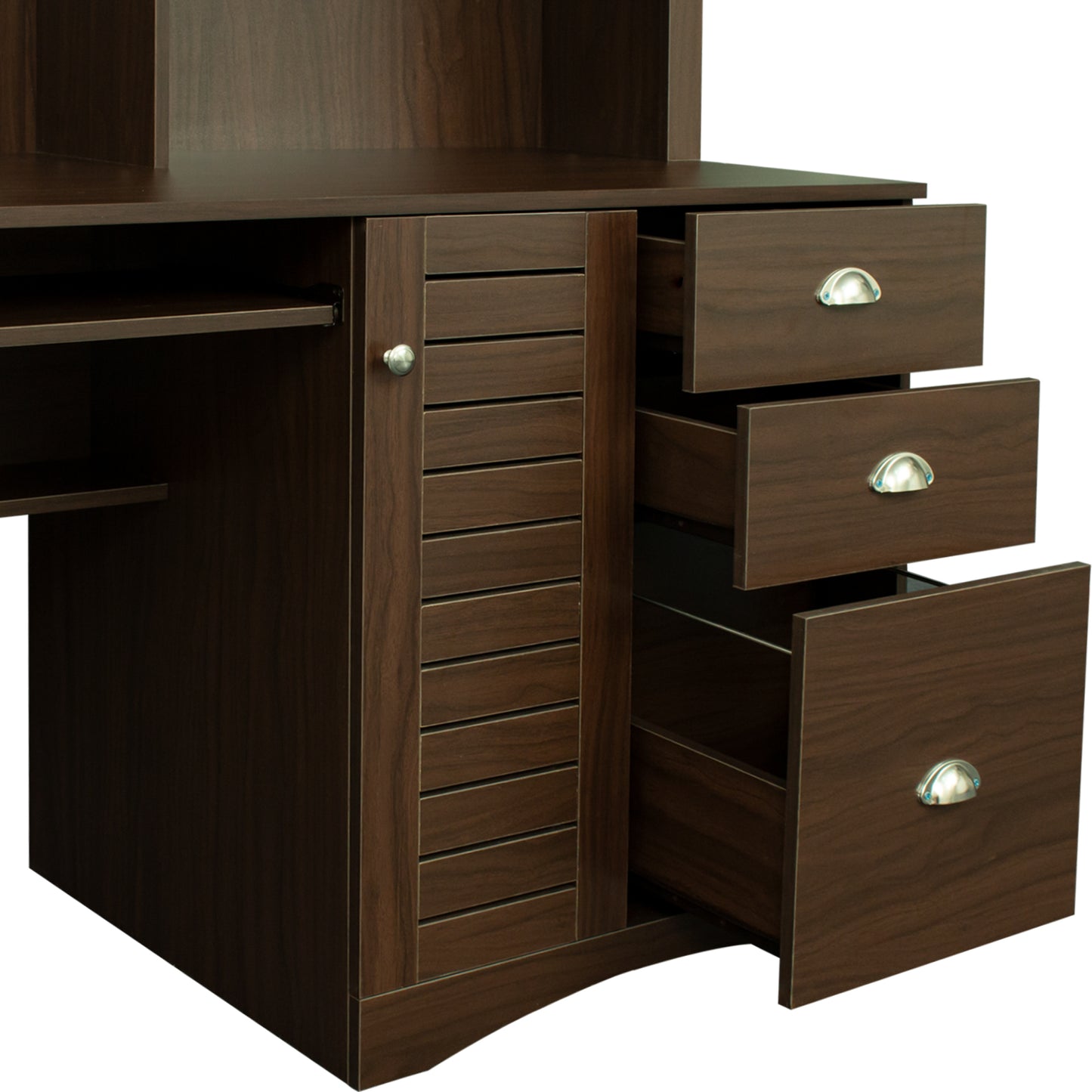 Elegant Walnut Home Office Desk with Hutch and Spacious Storage Capability