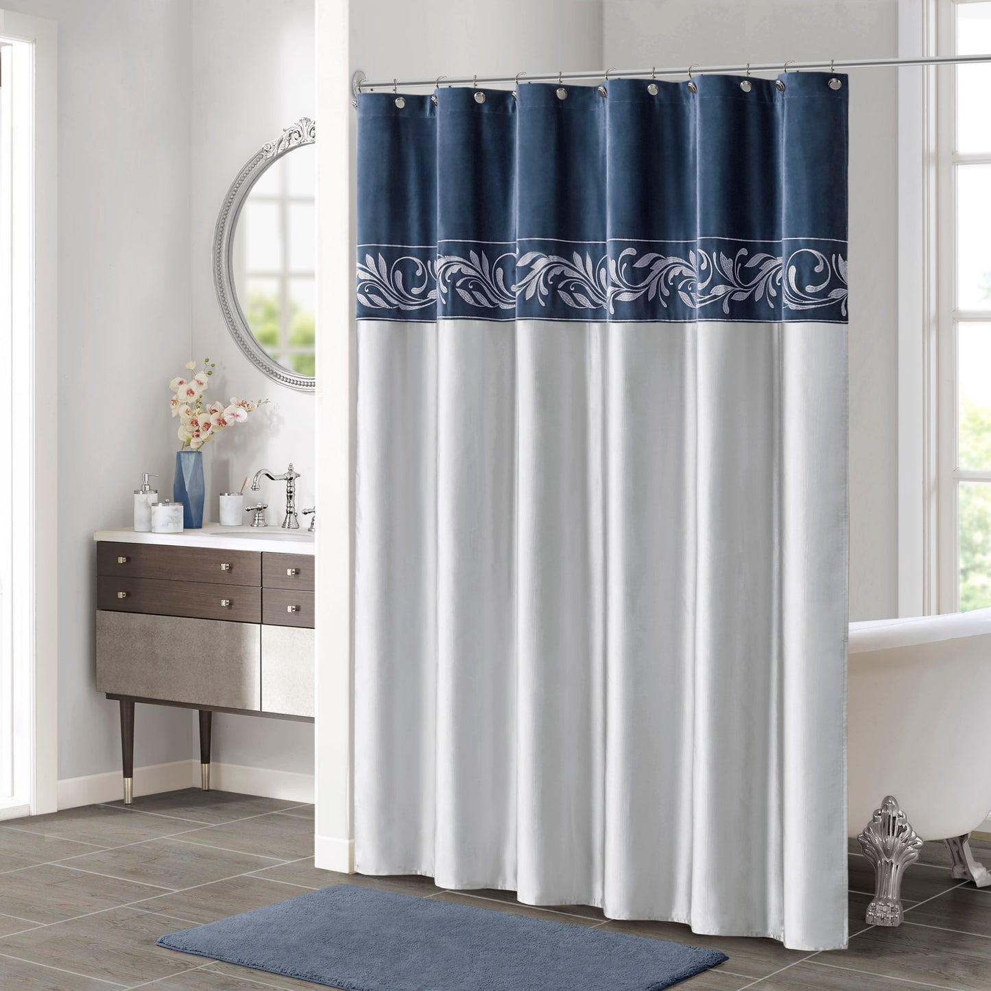 Exquisite Baroque-Inspired Embroidered Shower Curtain