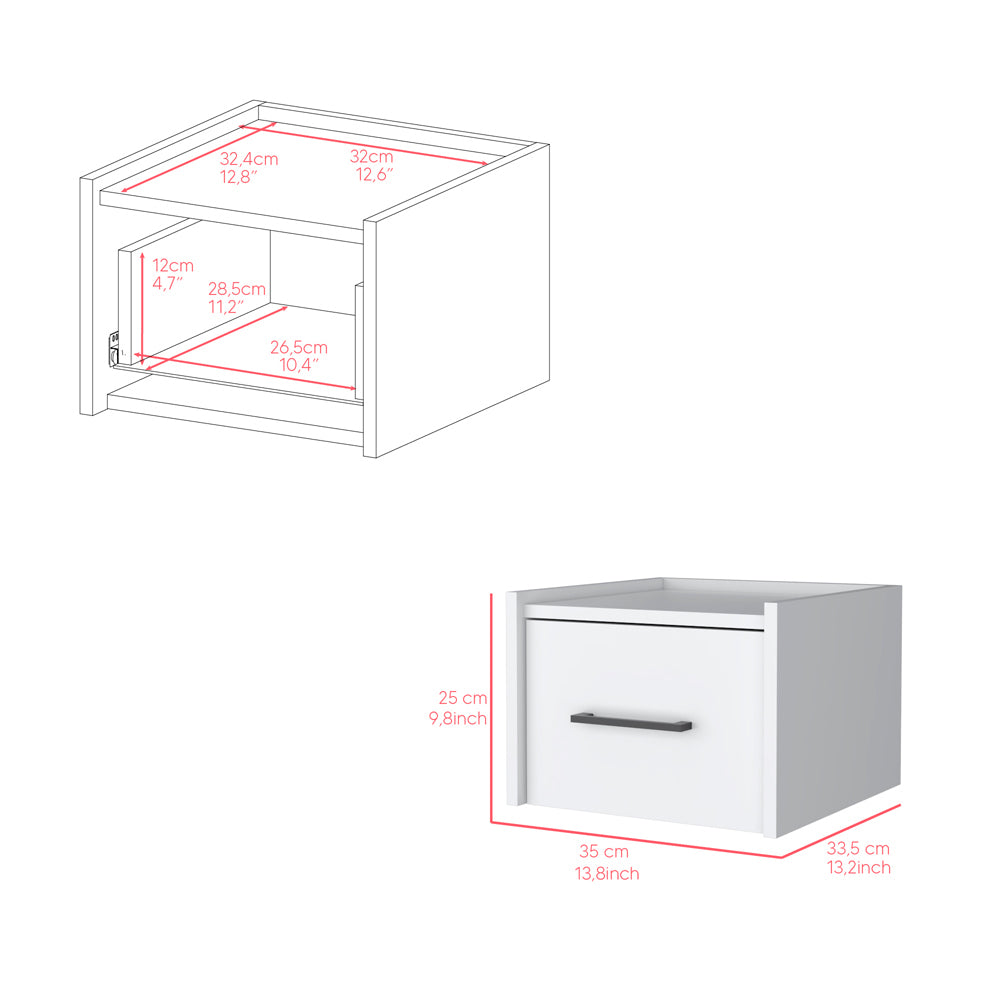 Floating Nightstand Calion, Bedroom, White