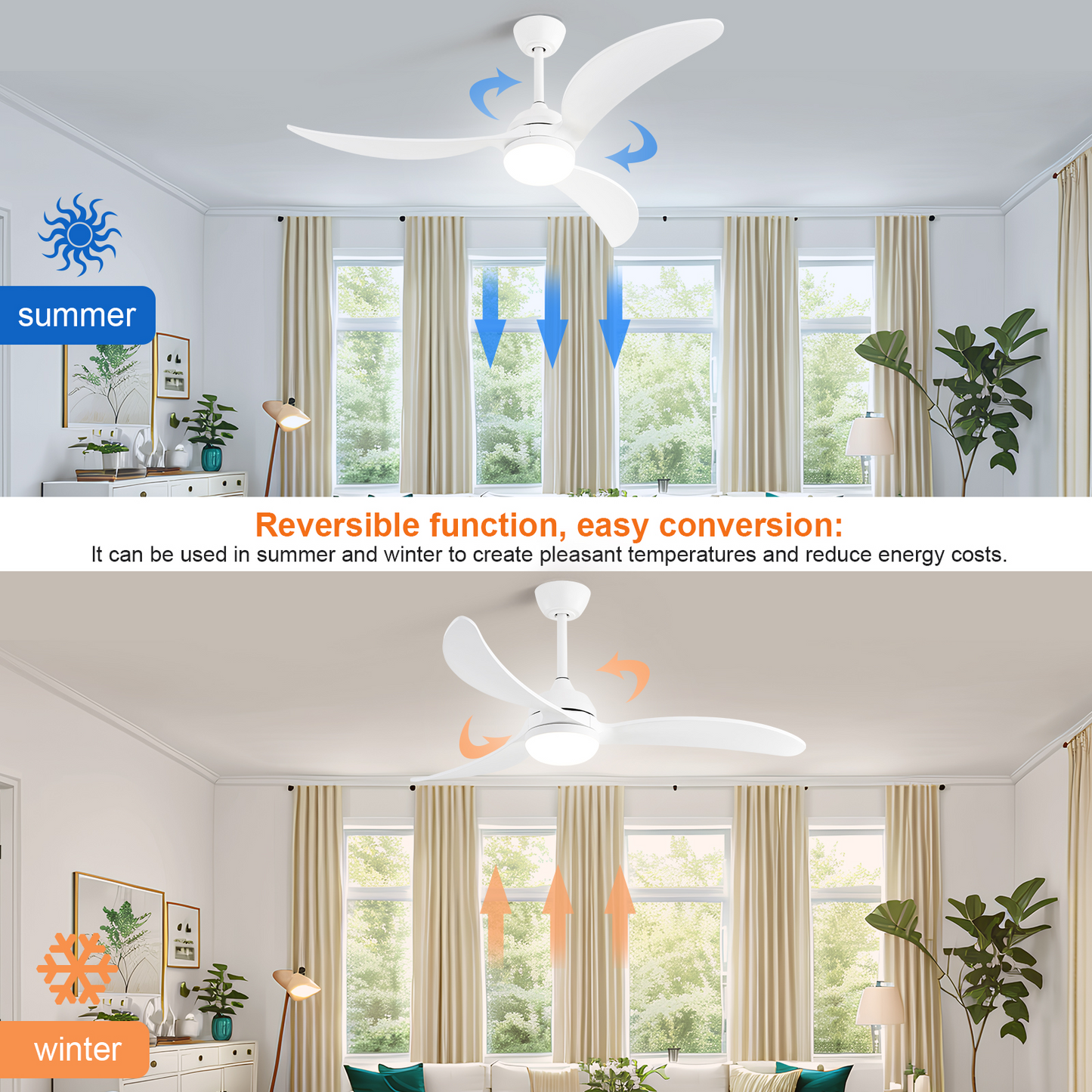 52-inch Smart Ceiling Fan with Energy-Efficient DC Motor and Memory LED Light