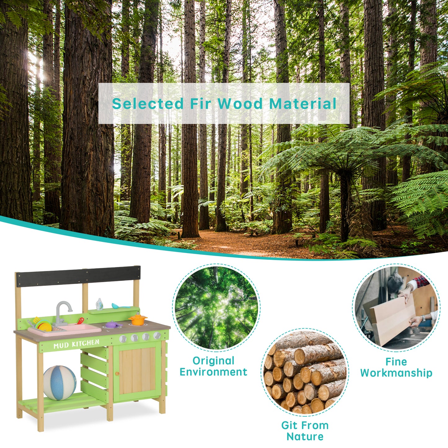 Wooden Pretend Mud Kitchen Playset for Toddlers