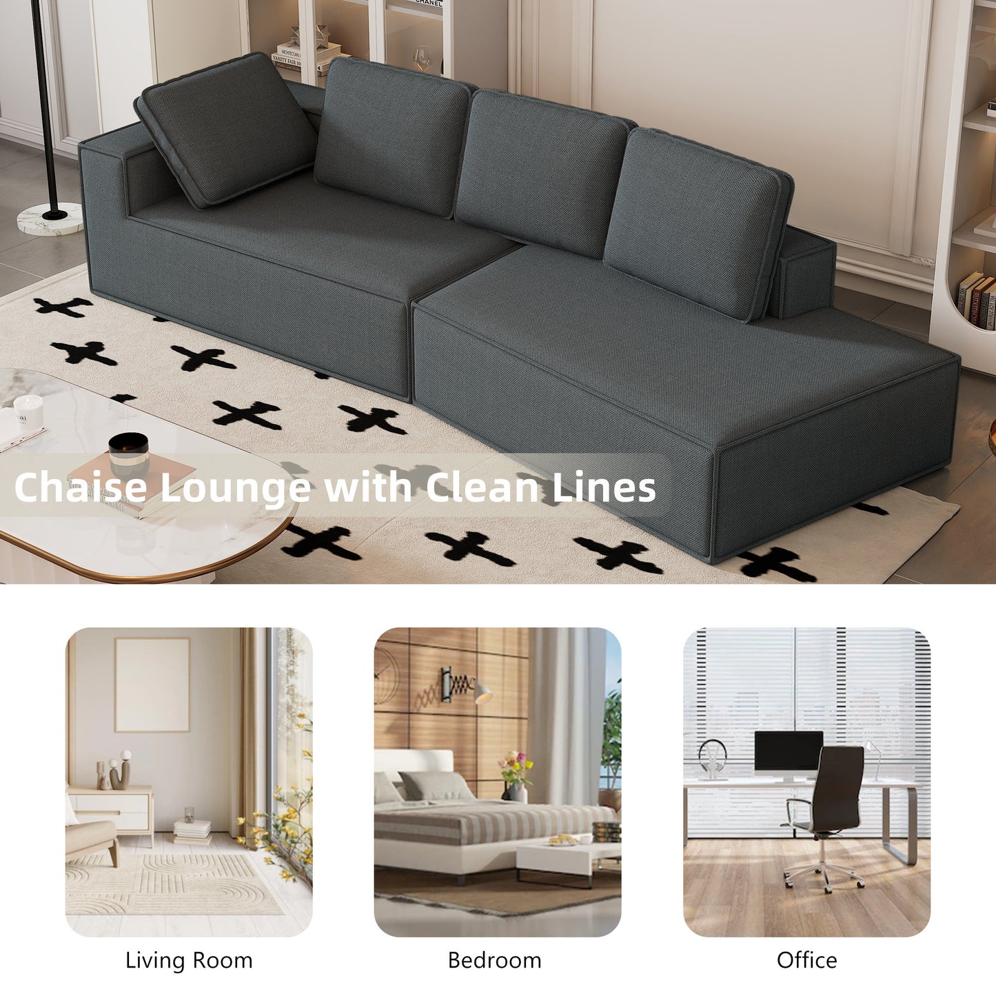 Modern Grey Chaise Lounge Sofa with Clean Lines