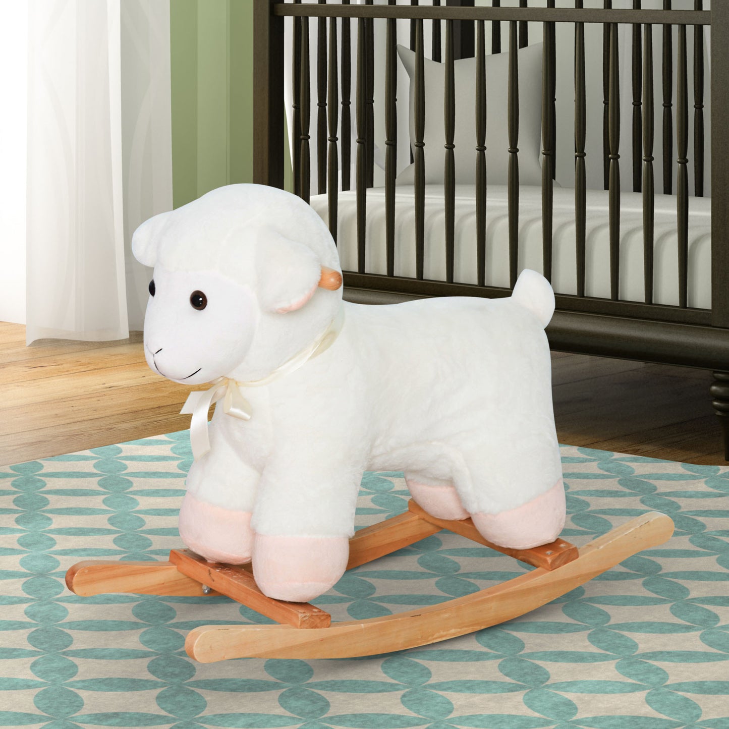 Qaba Lamb Rocking Chair Sheep for Kids, White Plush Toy Horse