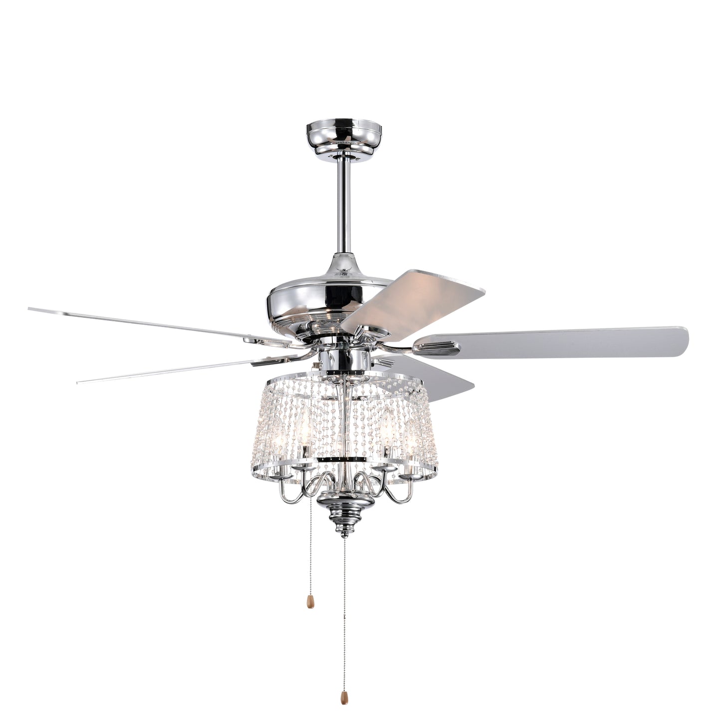 52 inch Crystal Ceiling Fan with Reversible Wood Blades and Noiseless AC Motor (Chrome)