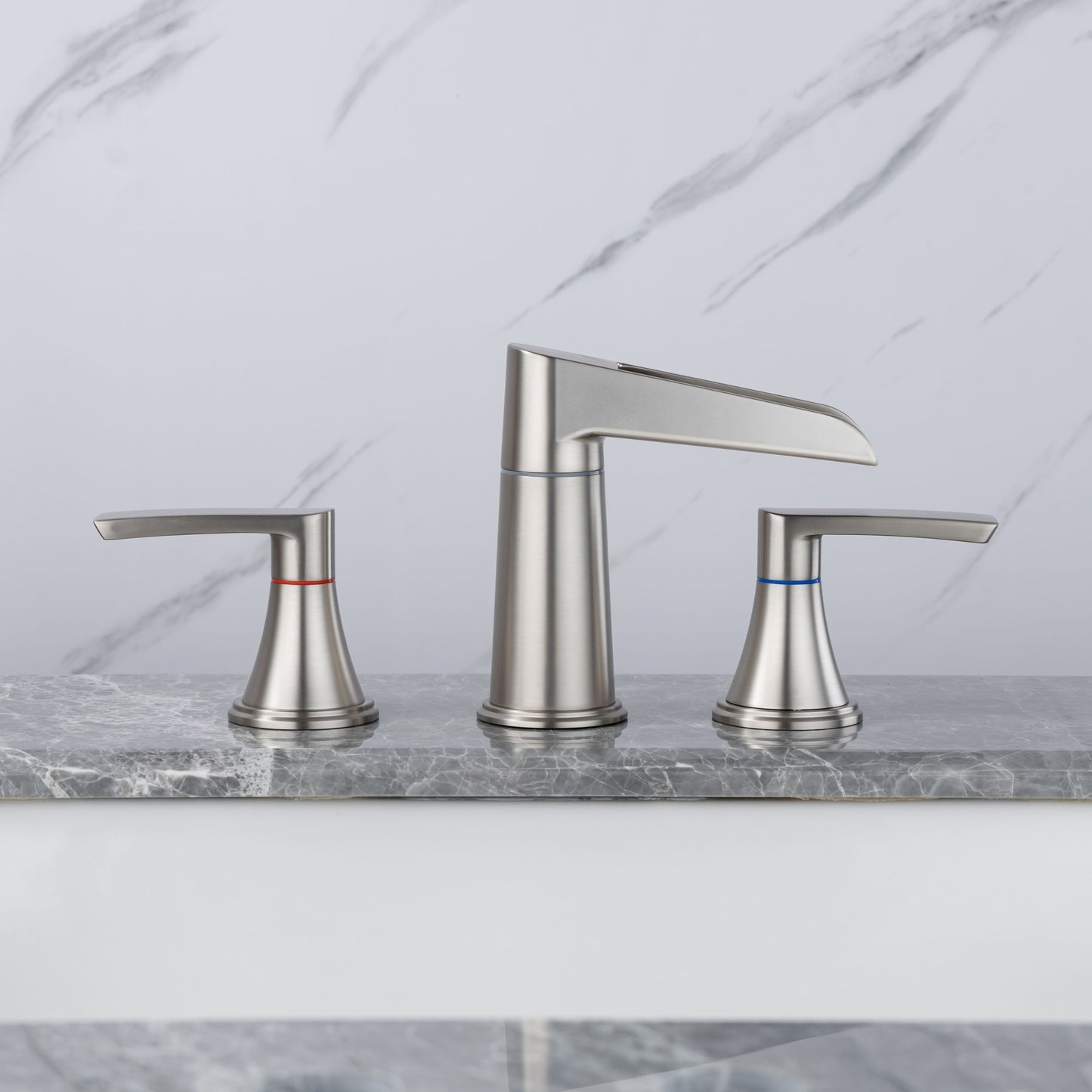 Elegant 2-Handle Brushed Nickel Bathroom Faucet with Waterfall Design