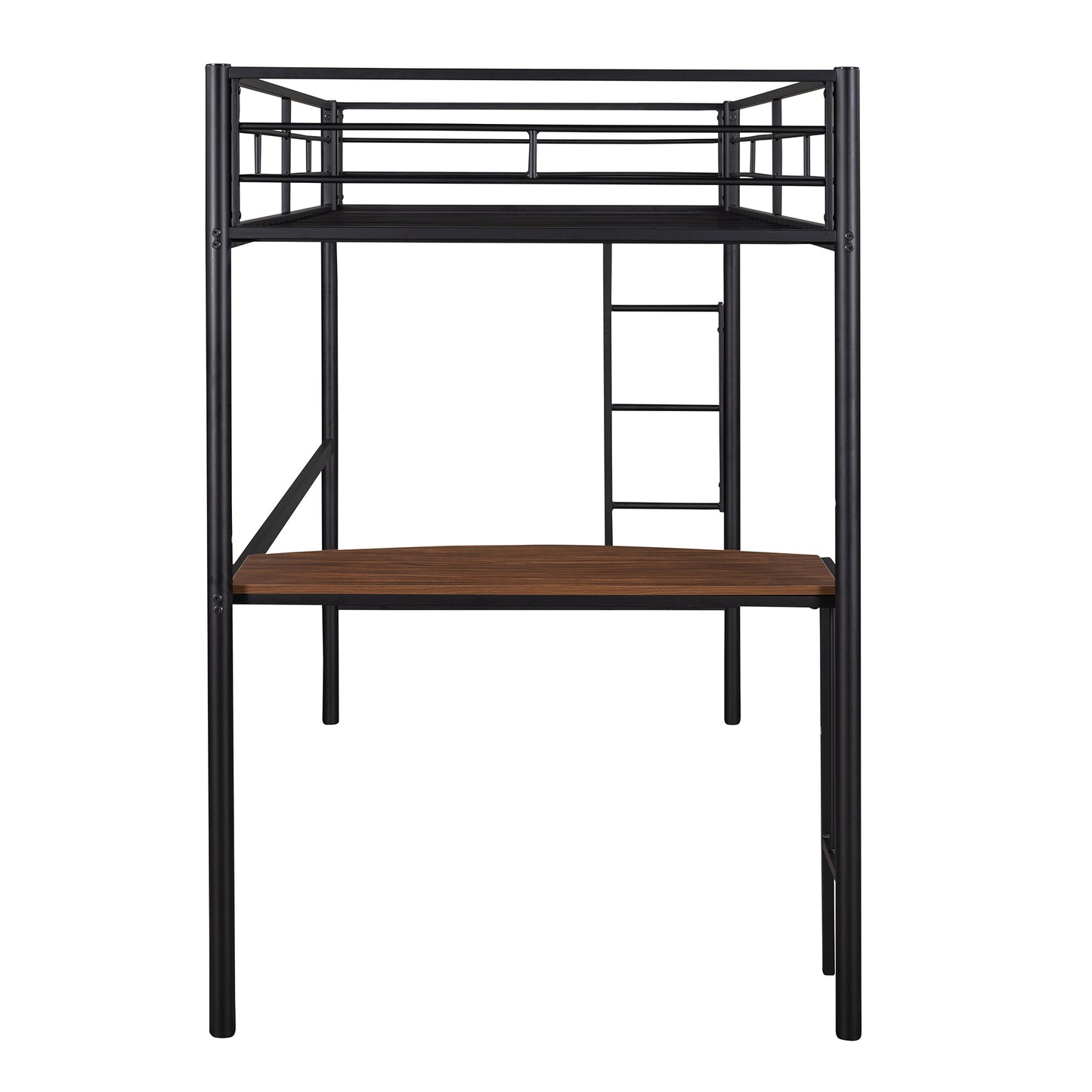 Black Metal Loft Bed with Built-in Study Desk, Ladder, and Guardrails for Twin Size Mattress