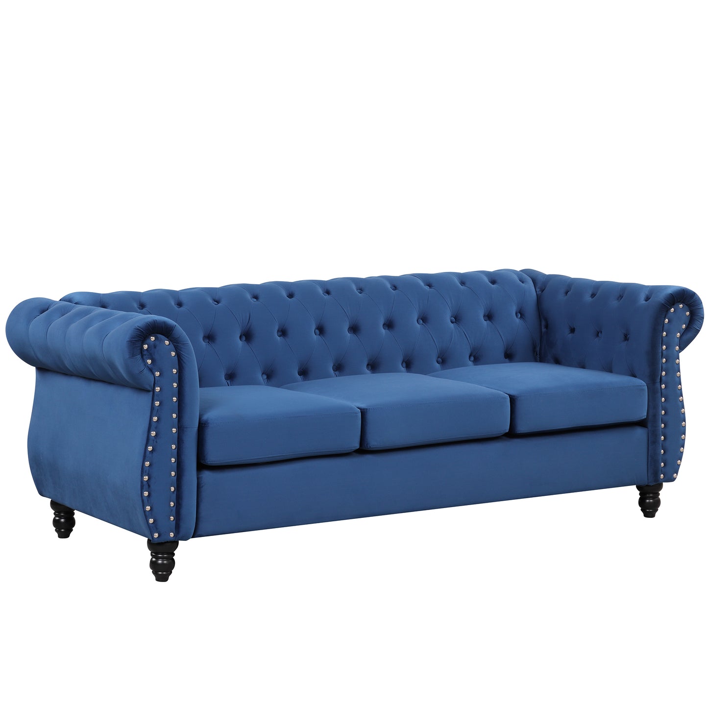 82-Inch Modern Plush Blue Sofa with Buttoned Tufted Backrest