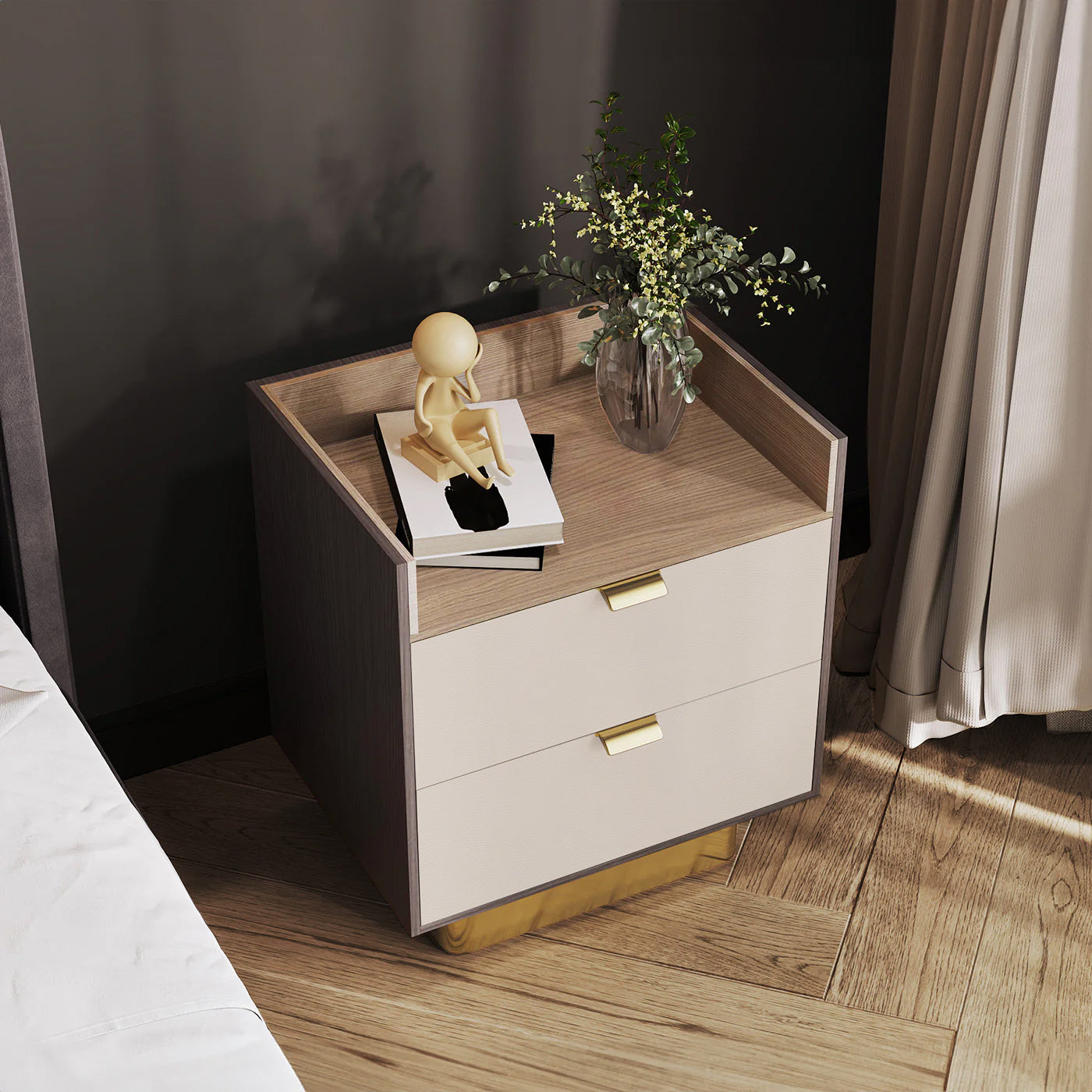 2-Drawer Metal Base Nightstand