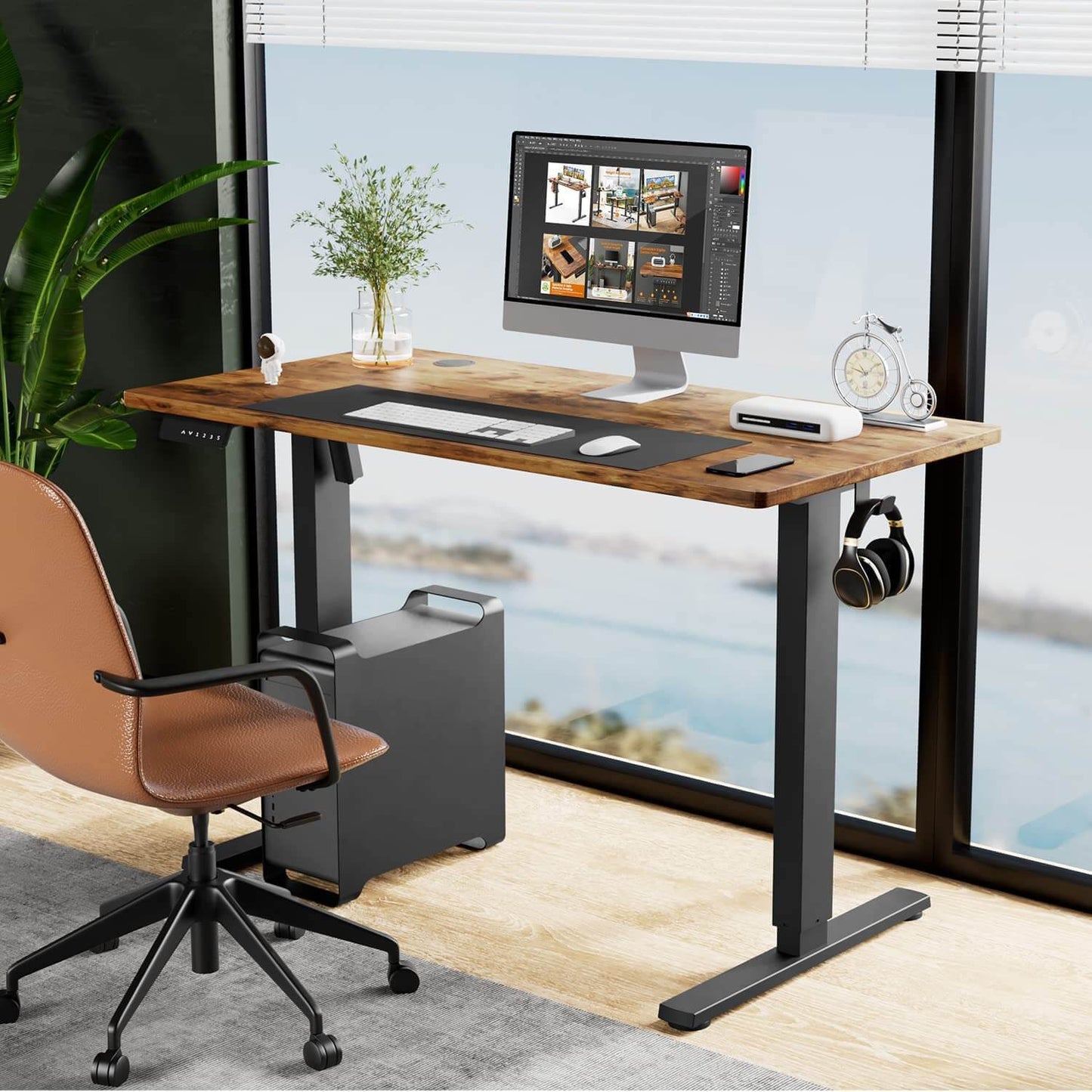 Brown Wood Electric Standing Desk, 48'' x 24'', Height Adjustable