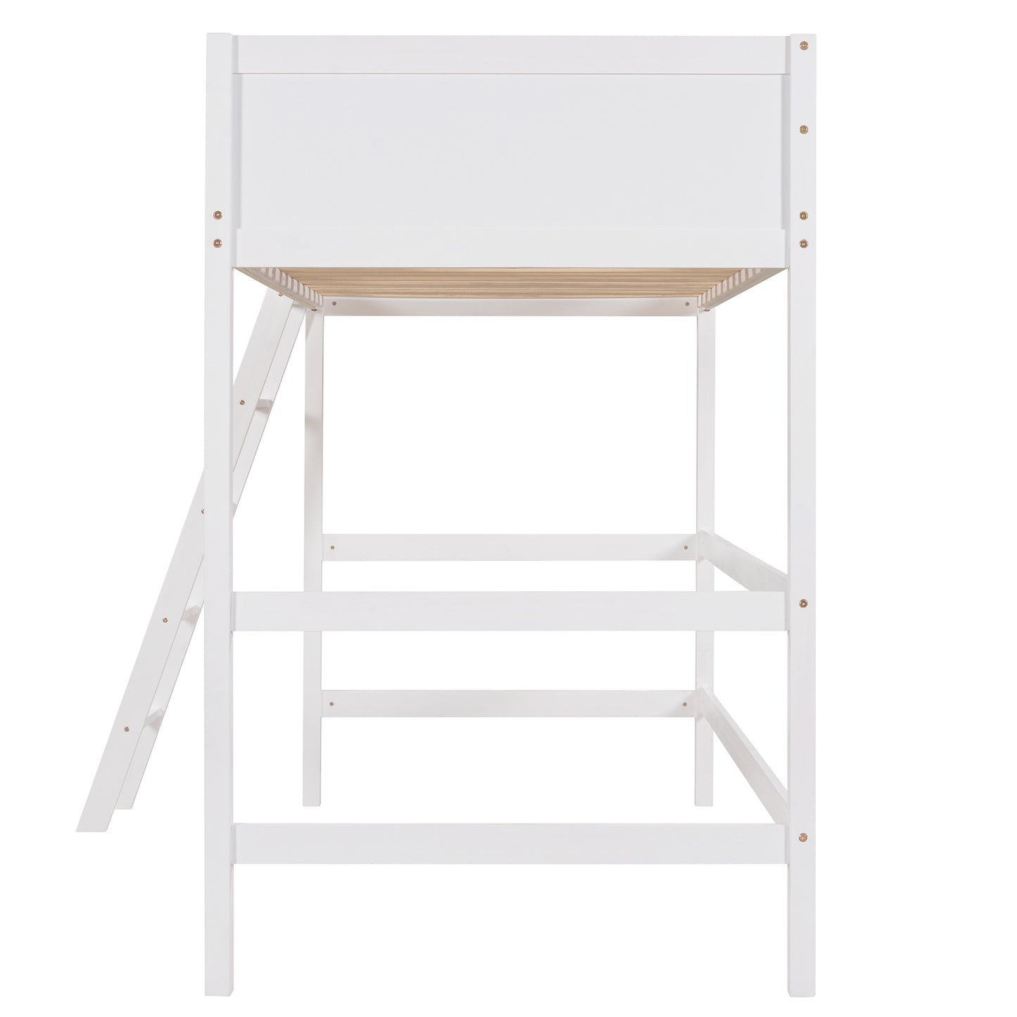 Solid Wood Twin Size Loft Bed with Ladder(White)(: WF191903AAK)