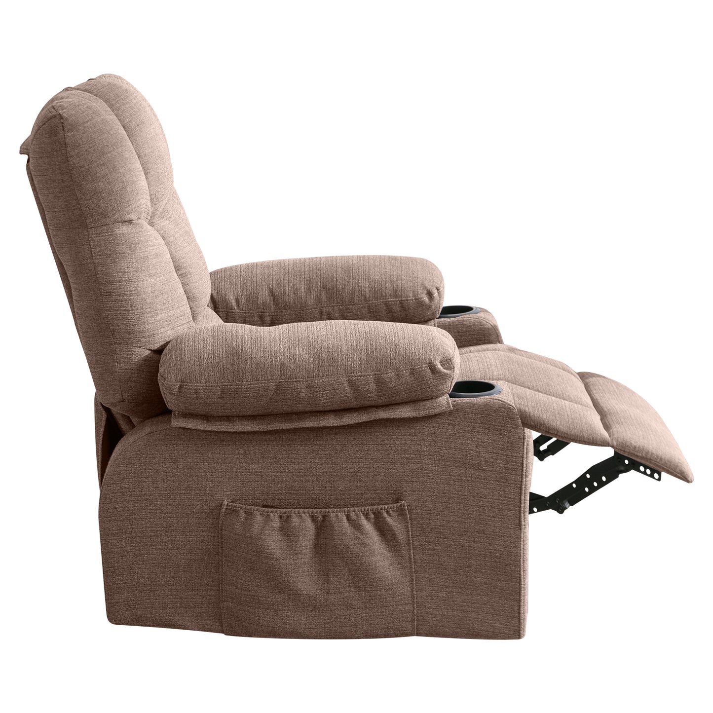 Massage and Heating Recliner Chair with USB and Side Pocket (Brown)