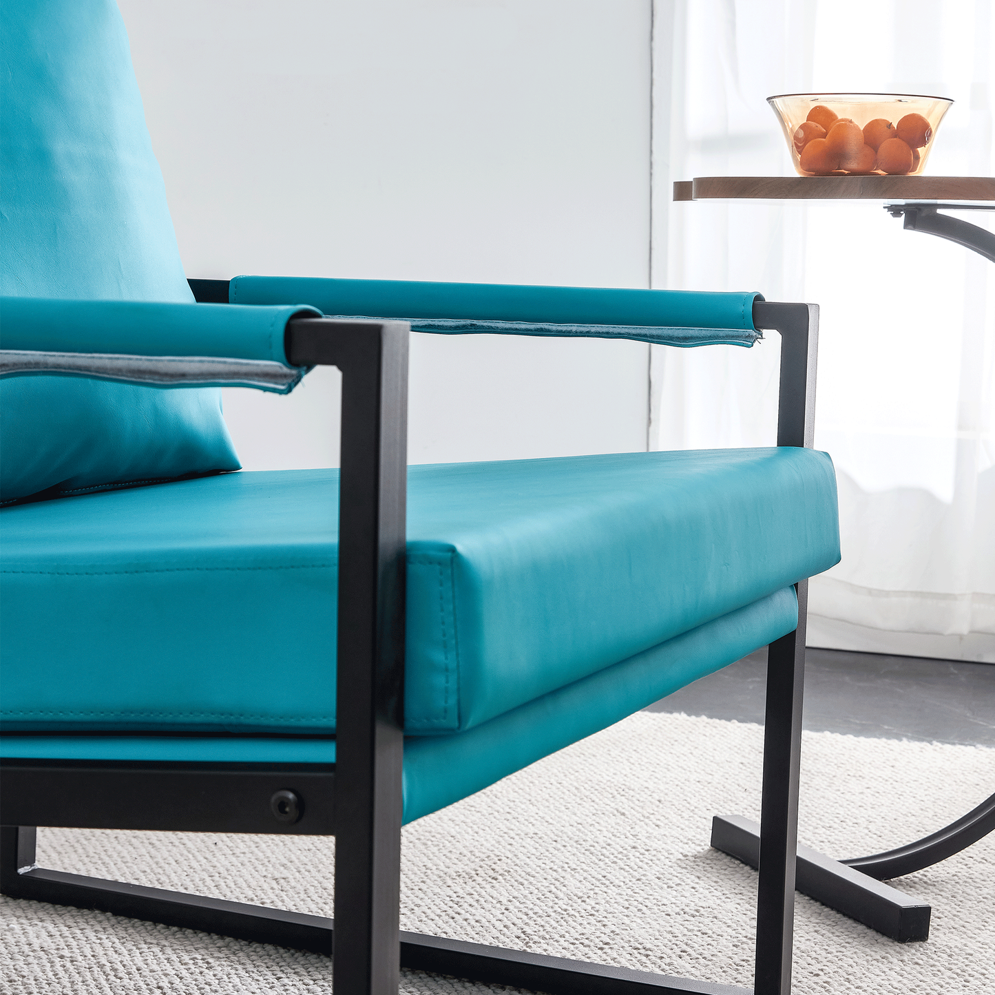 Cyan PU Leather 2-Piece Set of Modern Sofa Chairs with Metal Frame