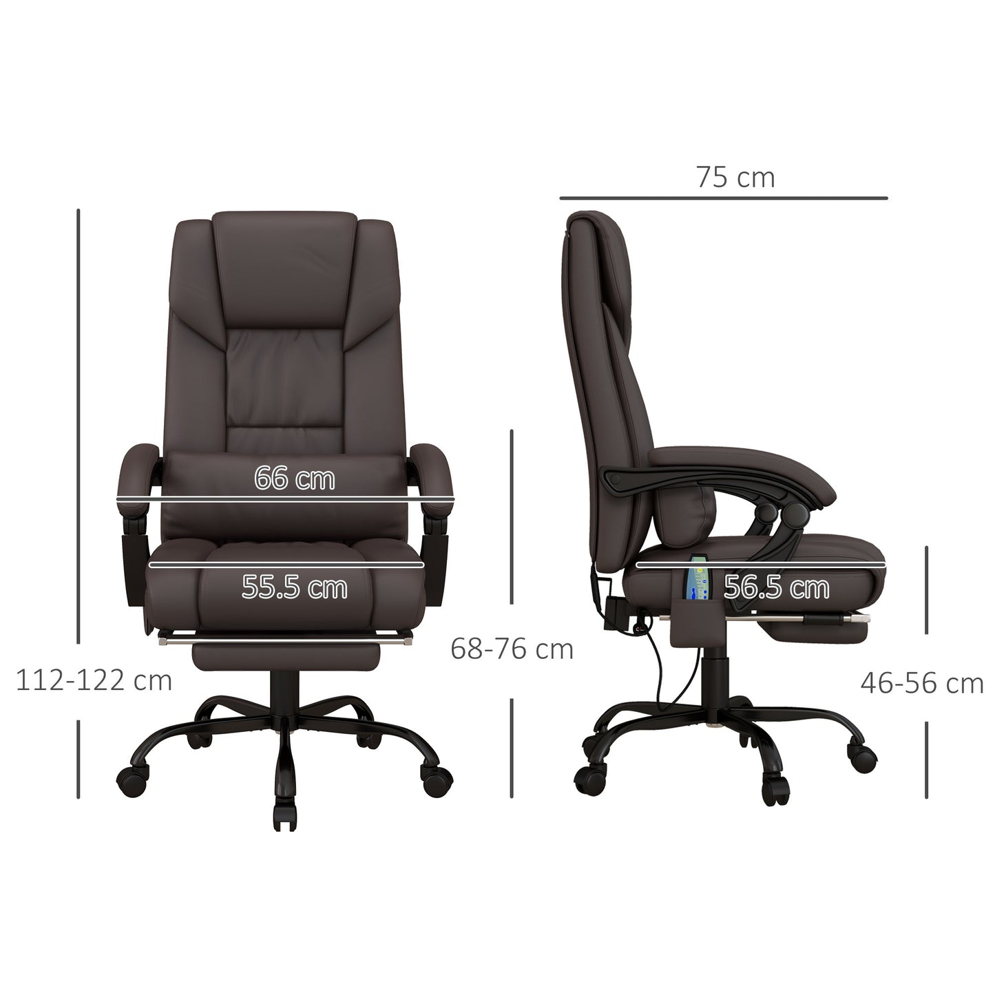 Vinsetto High Back Vibration Massage Office Chair with 6 Points, Hight Adjustable Computer Desk Chair, Reclining Office Chair with Retractable Footrest and Remote, Brown