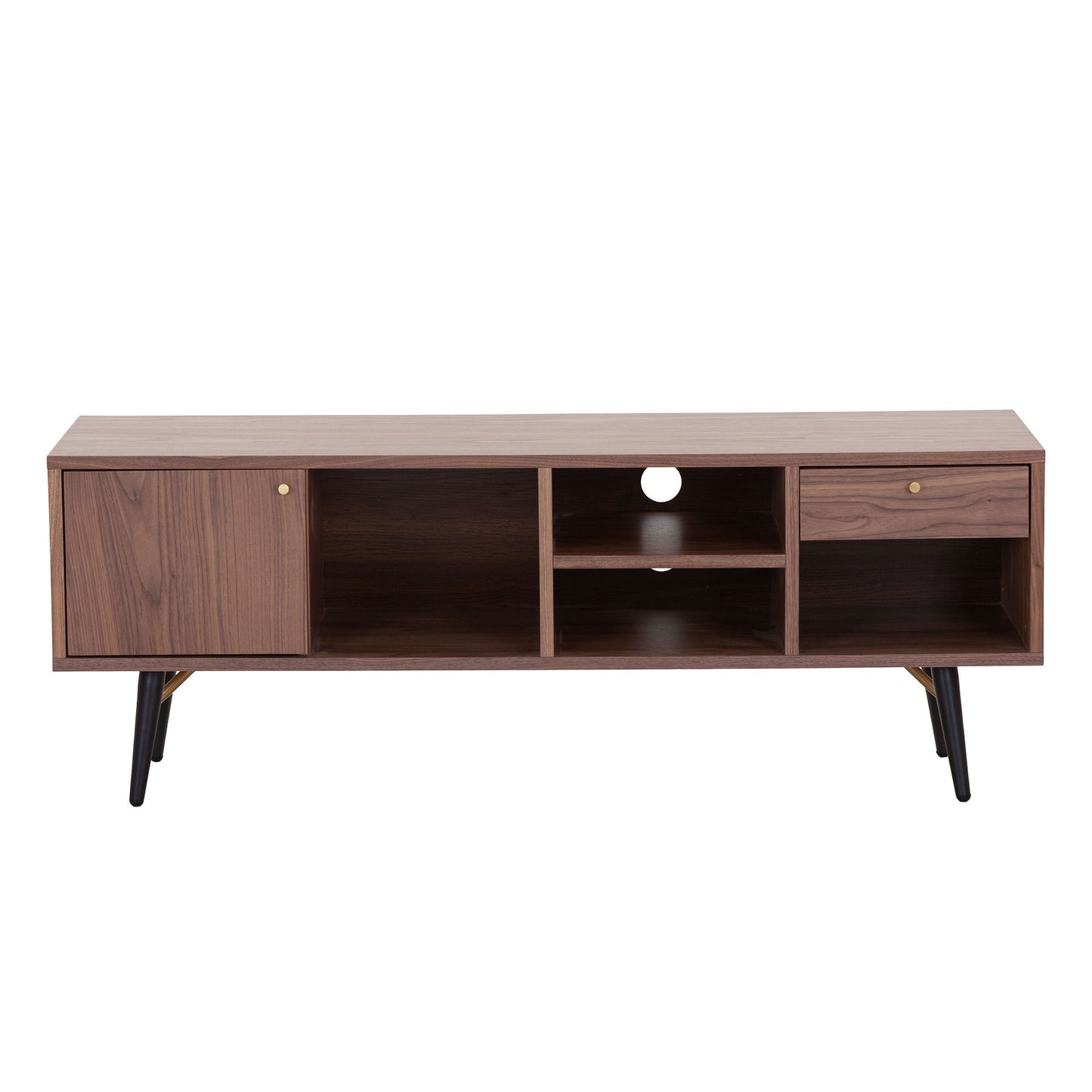 Walnut Finish Mid-Century TV Stand with Ample Storage