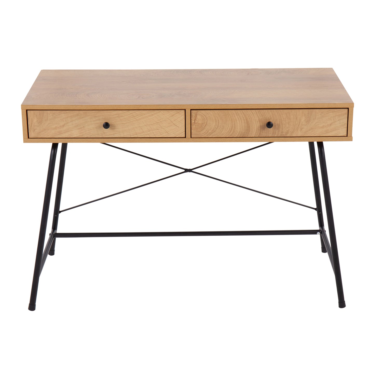 LumiSource Casper Industrial Desk with Black Steel Frame and Brown Wood Top