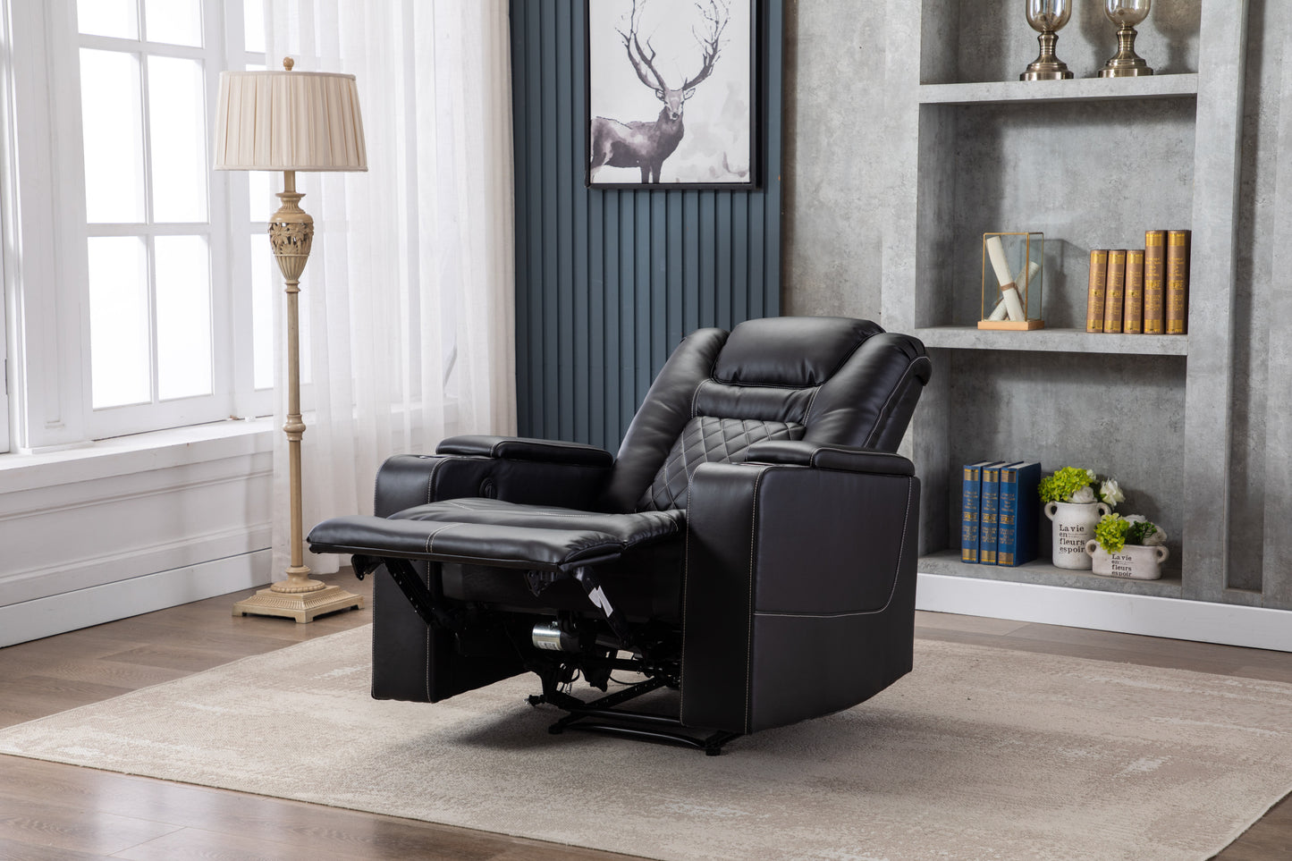 Luxurious Recliner with Cup Holder and USB Port in PU Material