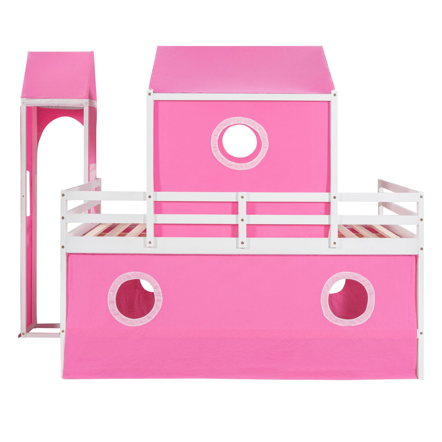 Pink Castle Loft Bed with Slide Tower