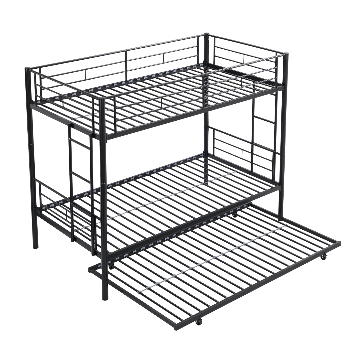 Triple Metal Bunk Bed with Trundle in Elegant Black