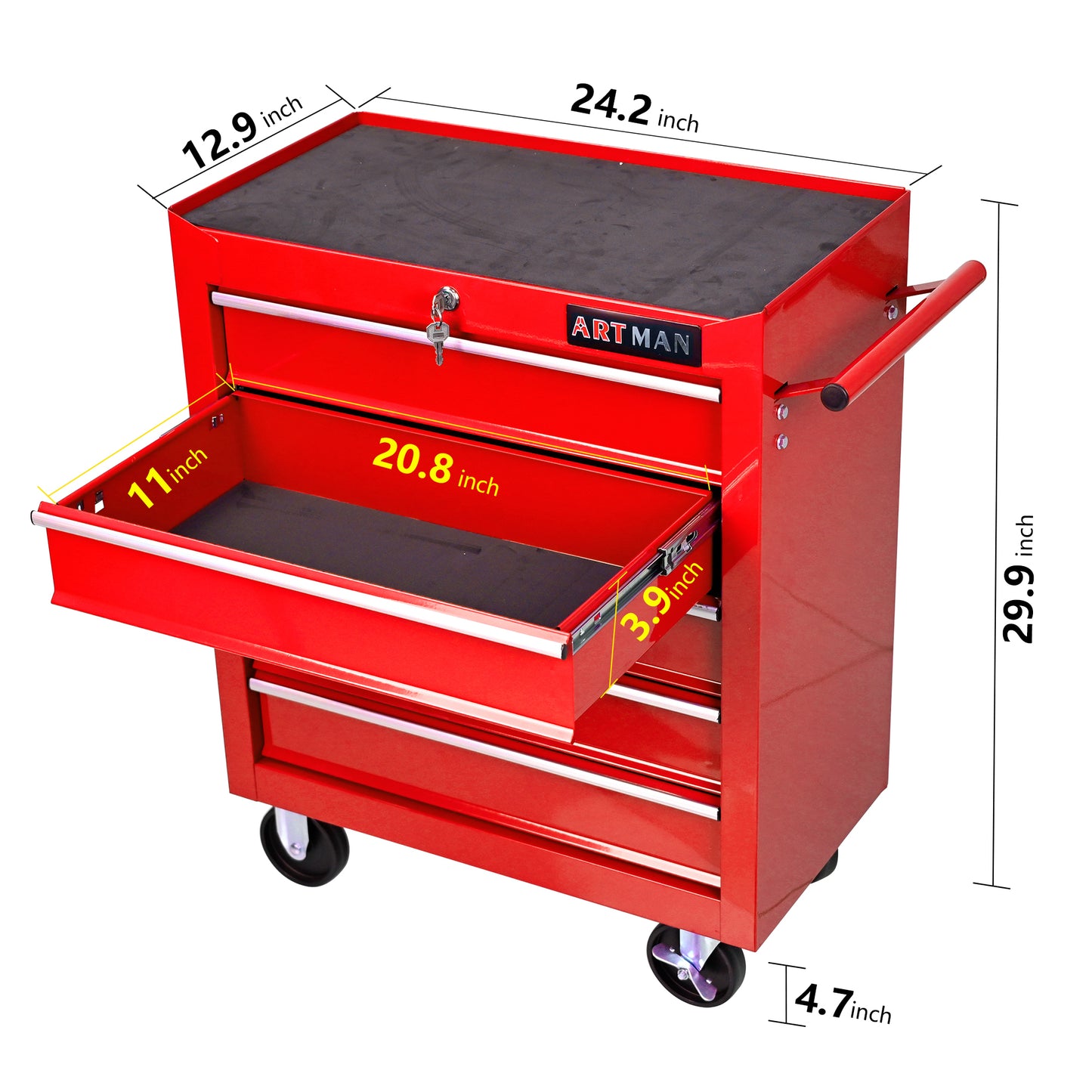 5 DRAWERS MULTIFUNCTIONAL TOOL CART WITH WHEELS-RED