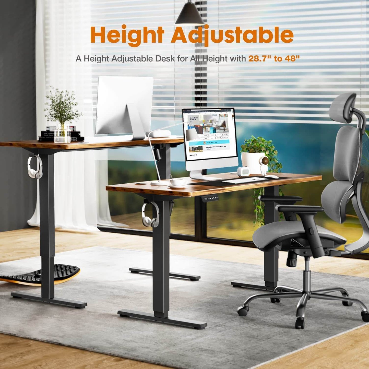 Brown Wood Electric Standing Desk, 48'' x 24'', Height Adjustable