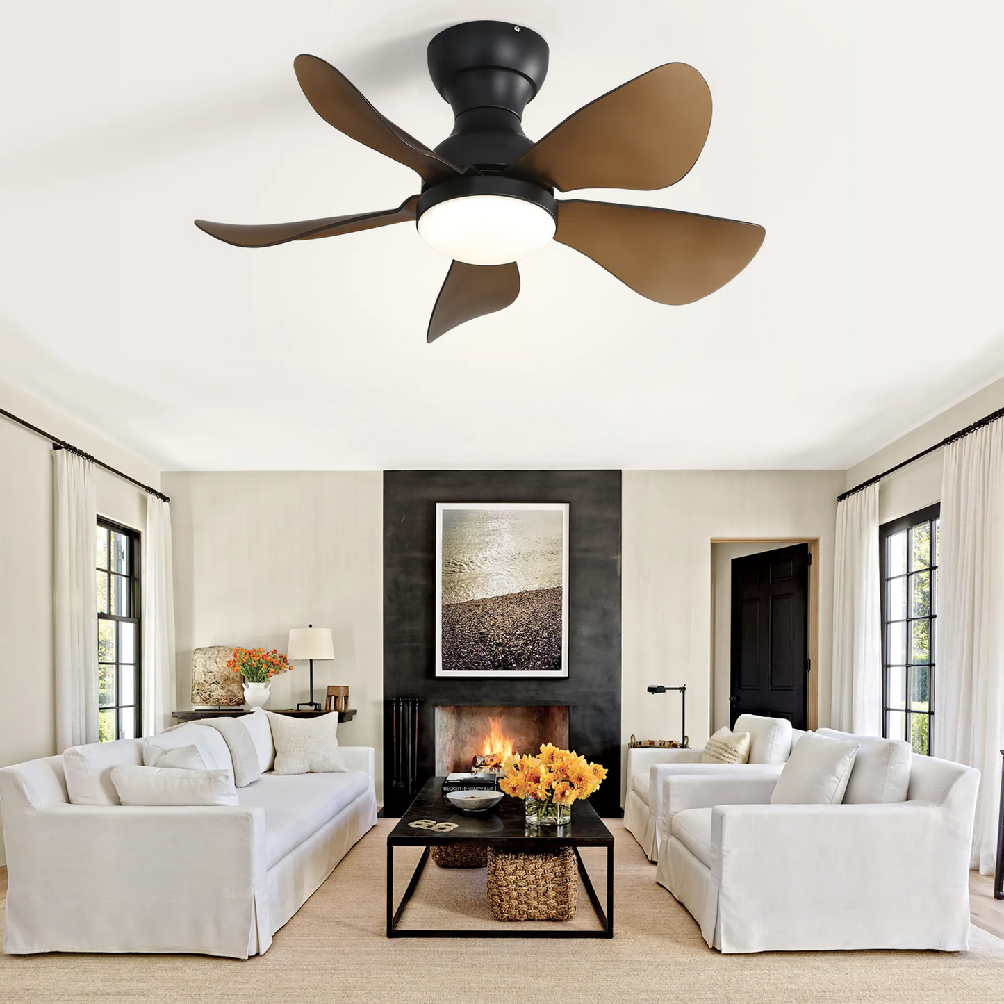 29 Inch Sleek Black Ceiling Fan with Whisper-Quiet Reversible Motor & Remote Control