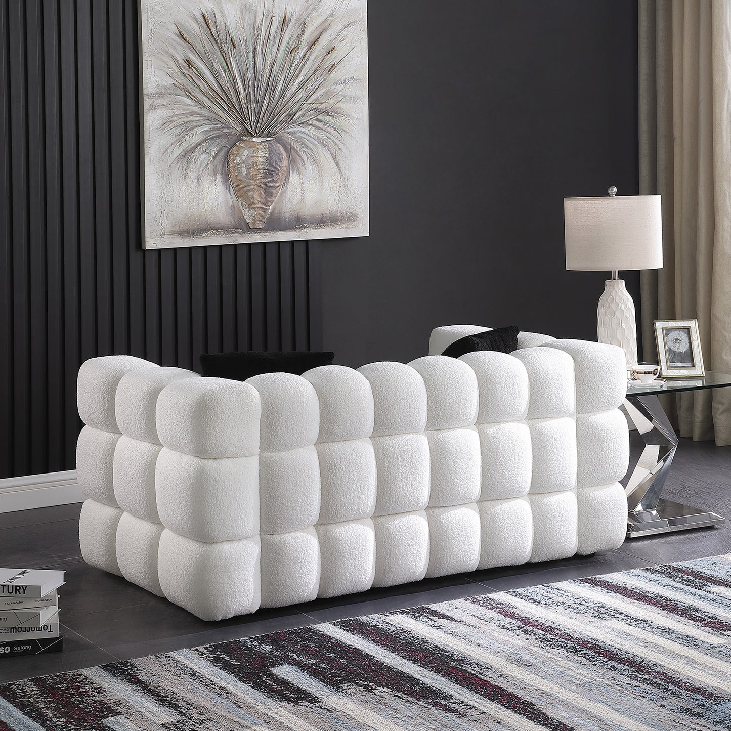 Plush Boucle White 3-Seater Marshmallow Sofa