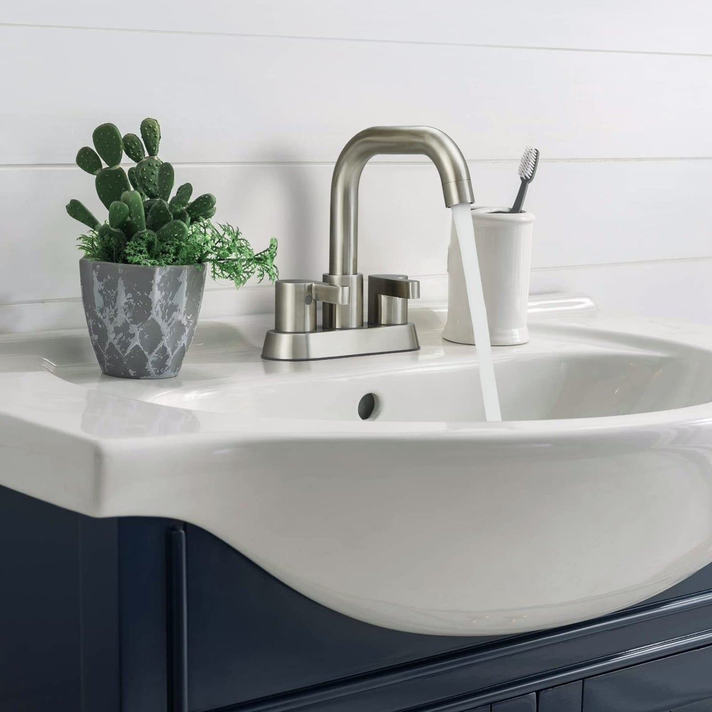 Modern Brushed Nickel 2-Handle Bathroom Sink Faucet