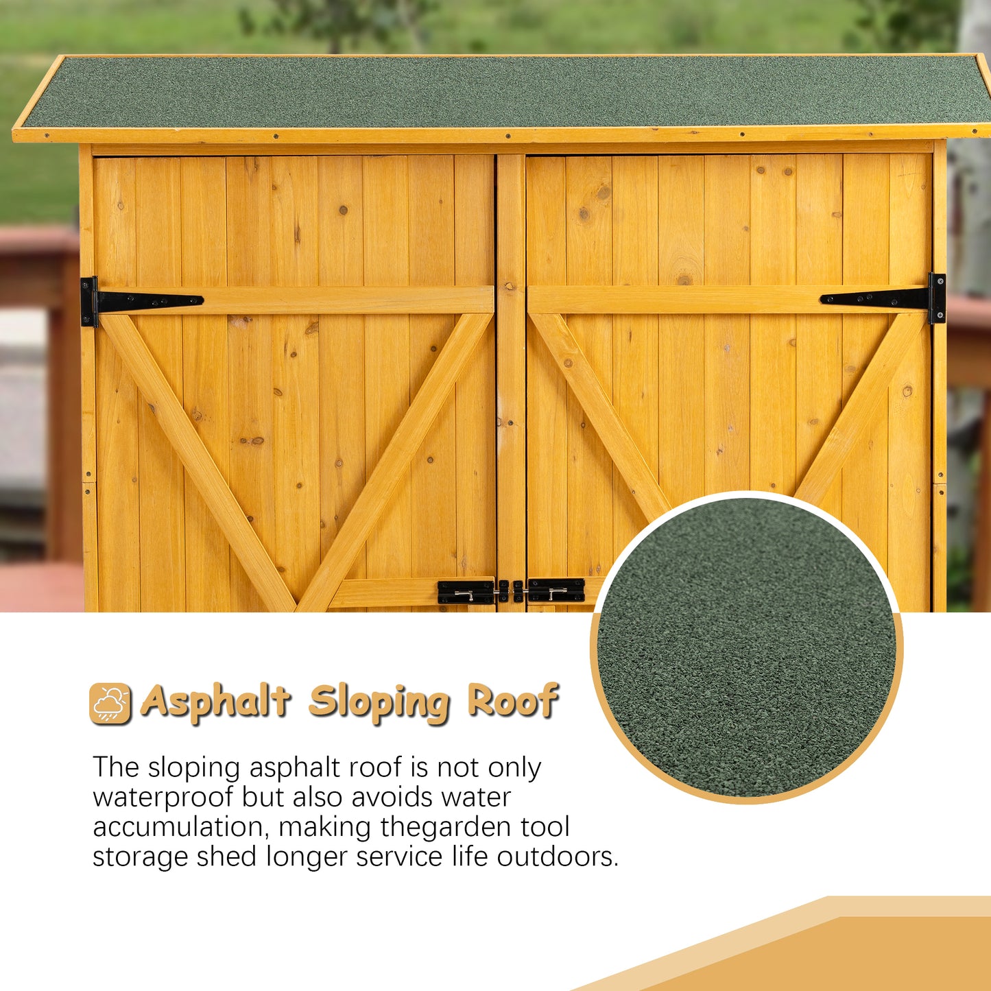 56"L x 19.5"W x 64"H Outdoor Storage Shed with Lockable Door, Wooden Tool Storage Shed w/Detachable Shelves & Pitch Roof, Natural