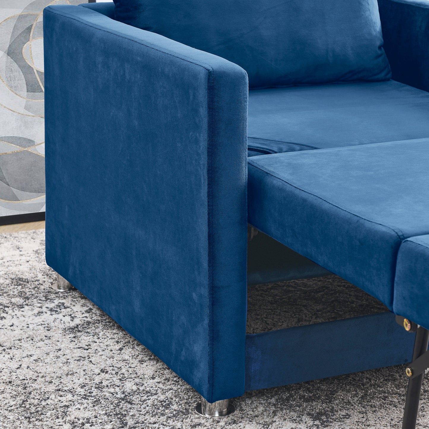 Sofa Bed Chair 2-in-1 Convertible Chair Bed, Lounger Sleeper Chair for Small Space with One Pillow, Blue Velvet