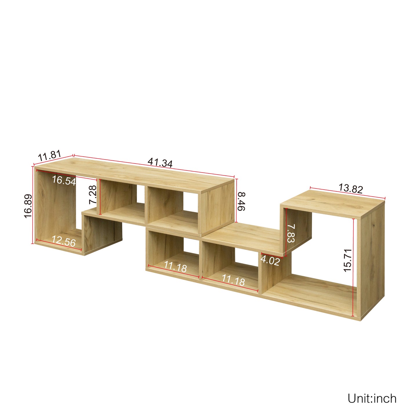 Oak Double L-Shaped TV Stand and Bookcase with Display Shelf