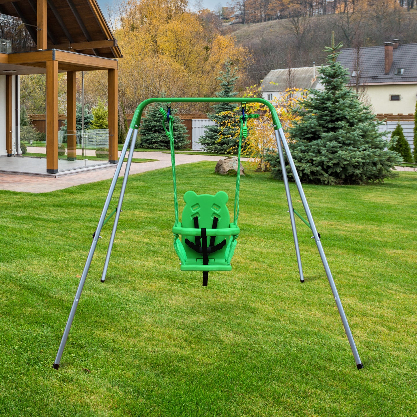 Portable Toddler Baby Swing Set for Indoor and Outdoor Use with Safety Harness and Handrails