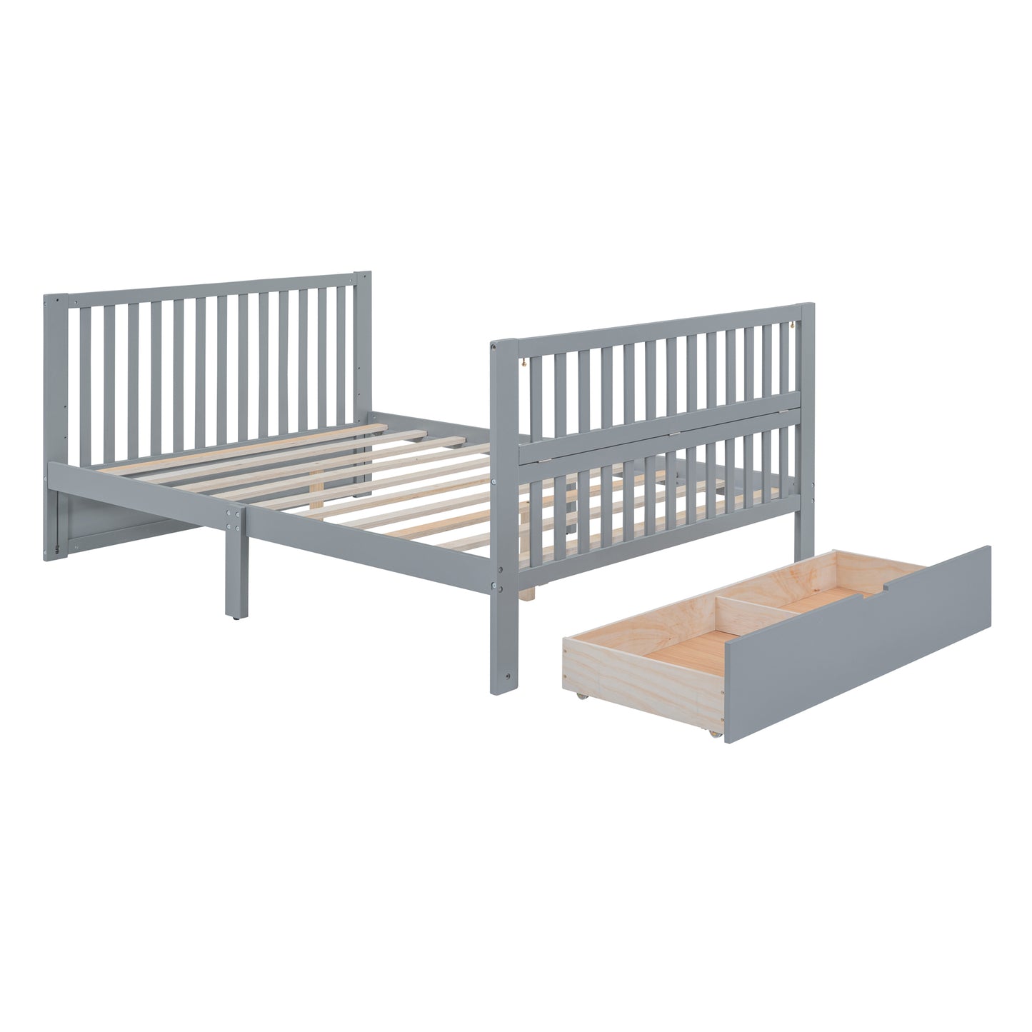 Convertible Crib/Full Size Bed with Drawers and 3 Height Options, Gray