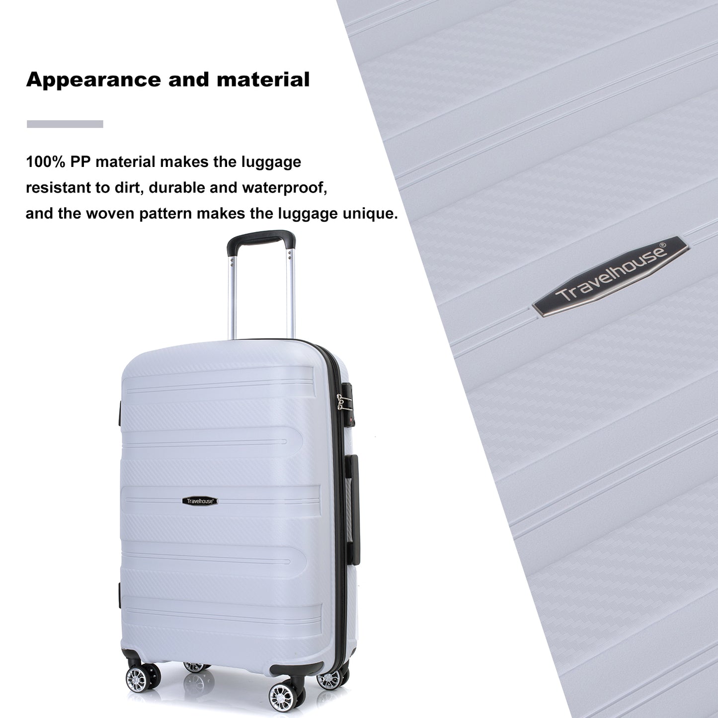 Hardshell Suitcase Spinner Wheels PP Luggage Sets Lightweight Durable Suitcase with TSA Lock,3-Piece Set (20/24/28) ,Silver