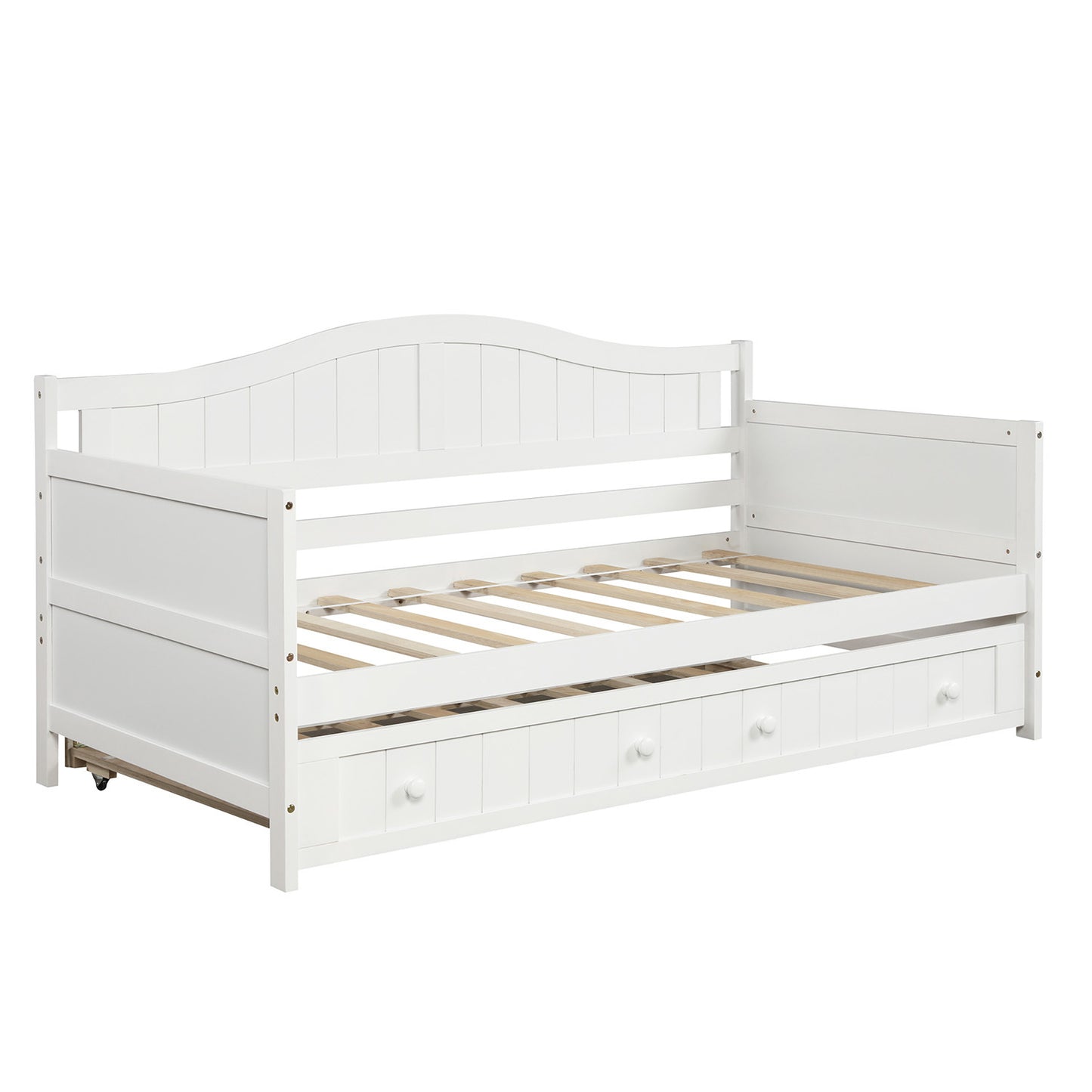 Twin Wooden Daybed with Trundle Bed, Sofa Bed for Bedroom Living Room,White