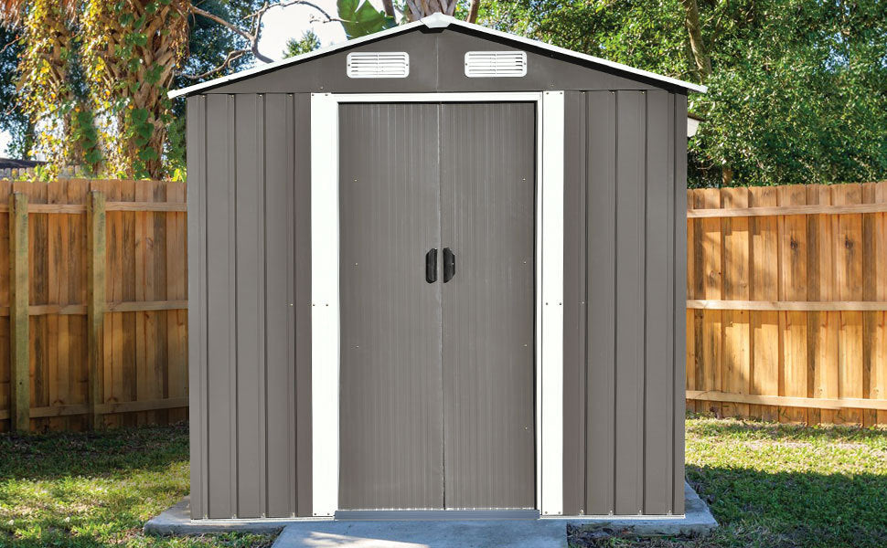 Patio 6ft x4ft Bike Shed Garden Shed, Metal Storage Shed with Lockable Door, Tool Cabinet with Vents and Foundation for Backyard, Lawn, Garden, Gray