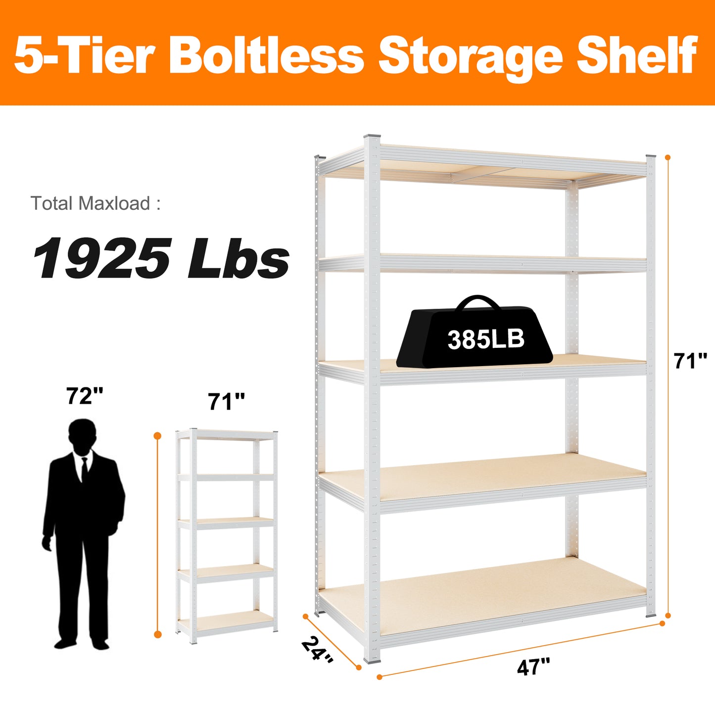 5-Tier Utility Shelves, Metal Storage Shelves Garage Shelving Unit Adjustable Garage Storage Shelves Storage Racks Heavy Duty Shed Shelving- Silver,49.2×23.6×71Inch