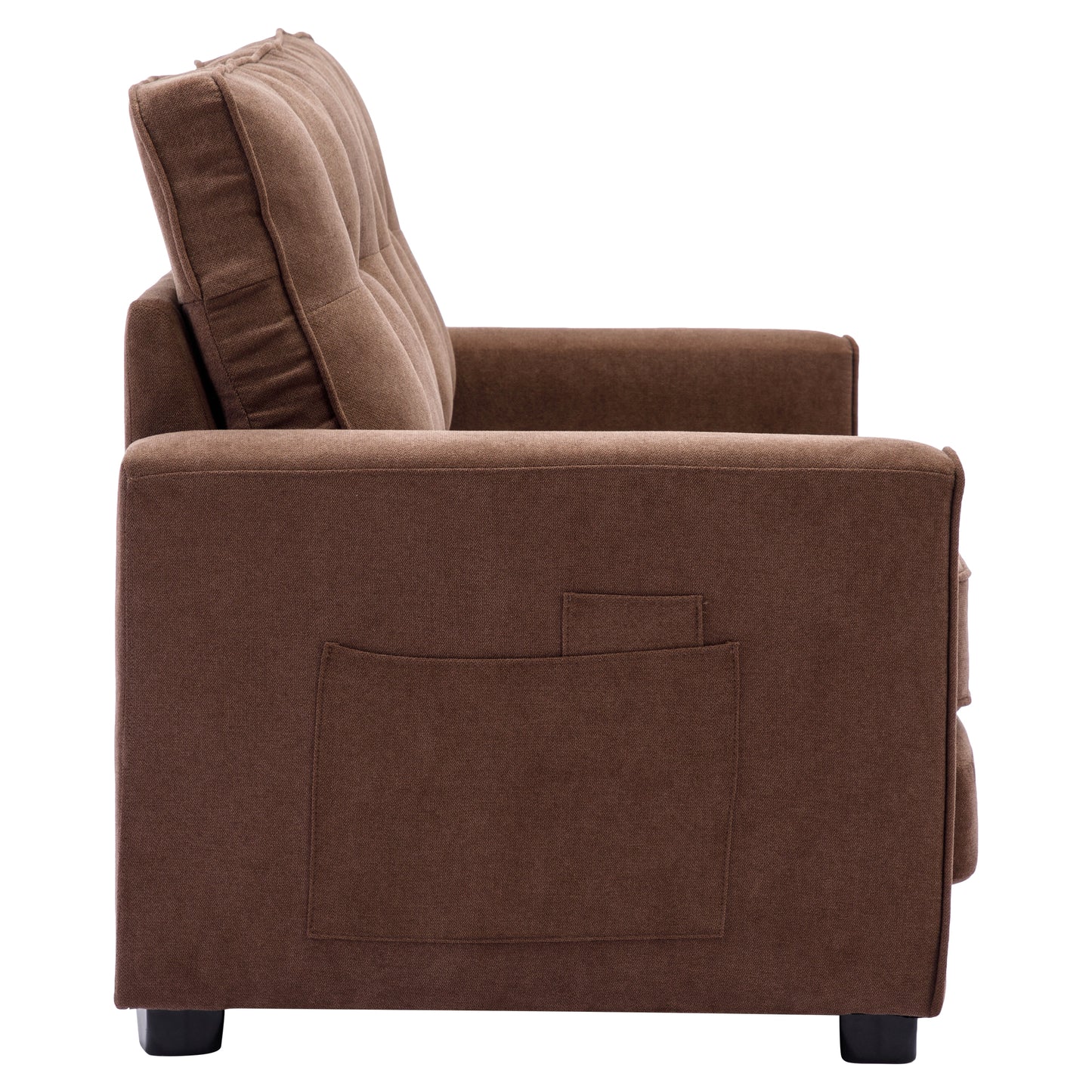 59.4 Pull-Out Loveseat Sofa Bed with Side Pocket, Brown Chenille Upholstered Couch