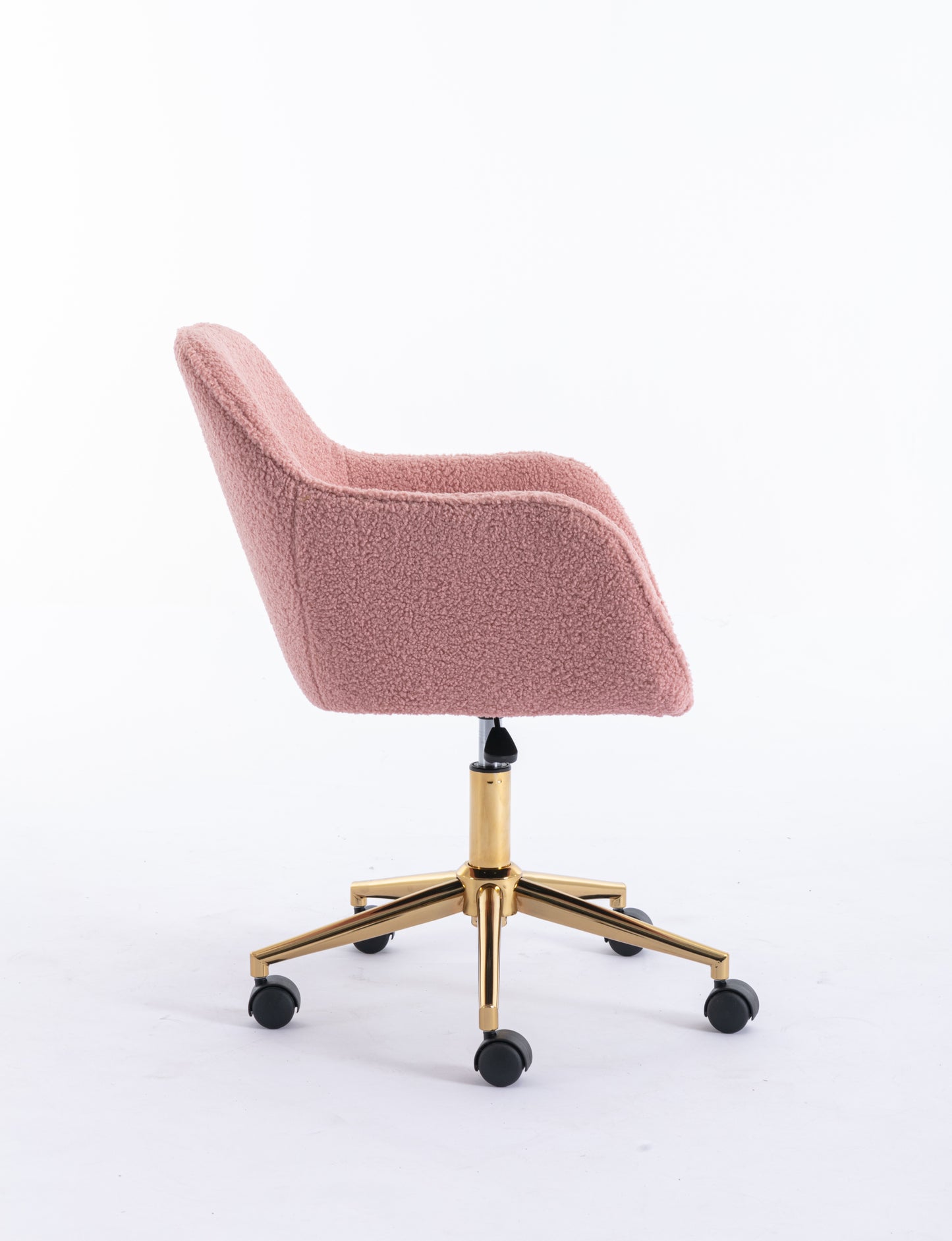 Modern Teddy Fabric Material Adjustable Height 360 Revolving Home Office Chair With Gold Metal Legs And Universal Wheel For Indoor,Pink