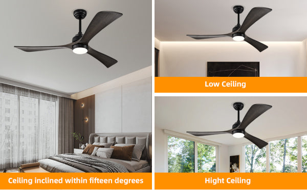 52-Inch Matte Black Ceiling Fan with Black Walnut Blades and Remote Control