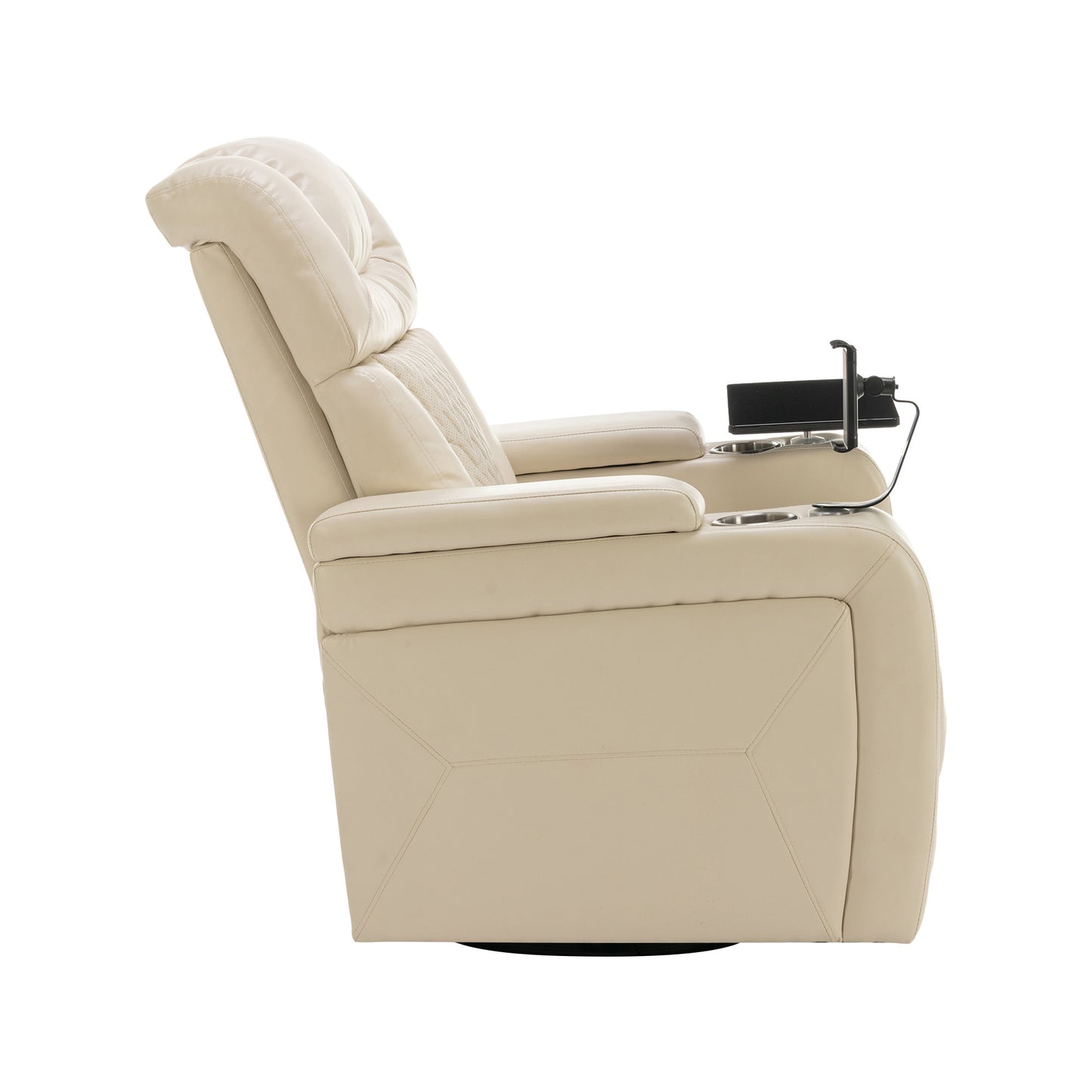 Power Recliner with Swivel, Cup Holder, USB Port, and Tray Table, White