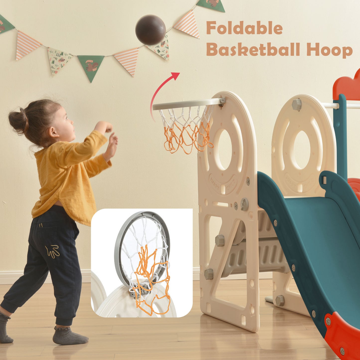 Kids Swing-N-Slide with Bus Play Structure, Freestanding Bus Toy with Slide&Swing for Toddlers, Bus Slide Set with Basketball Hoop